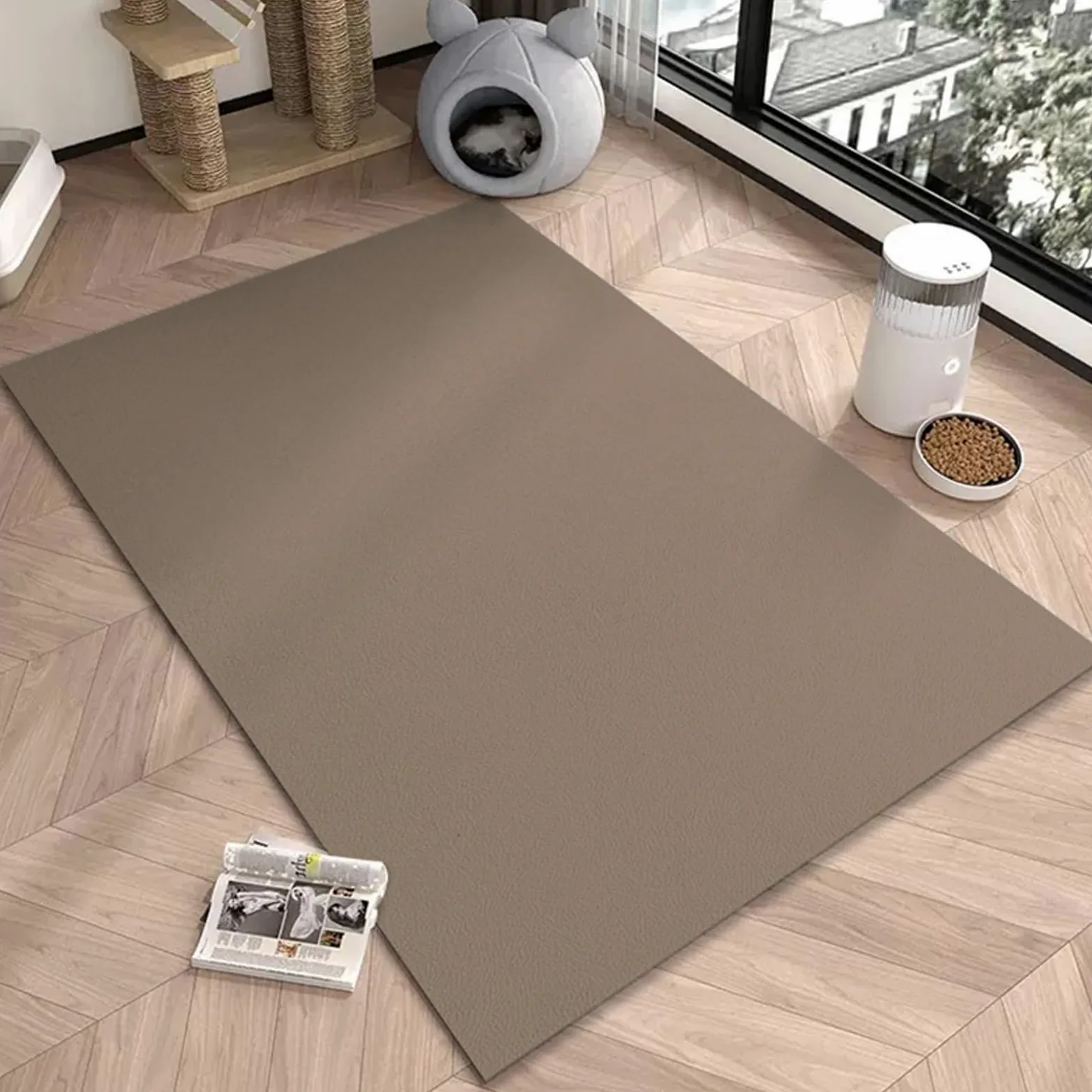 Impermeabile Tappetino Ciotola Cane, Faciledapulire Cancellabile Sottociotola Antiscivolo, Sottociotola Gatto In PVC, Durevole Tappetino Per Cani, Tappetino Per Ciotola Per Cani E Gatti(Brown,100x140c