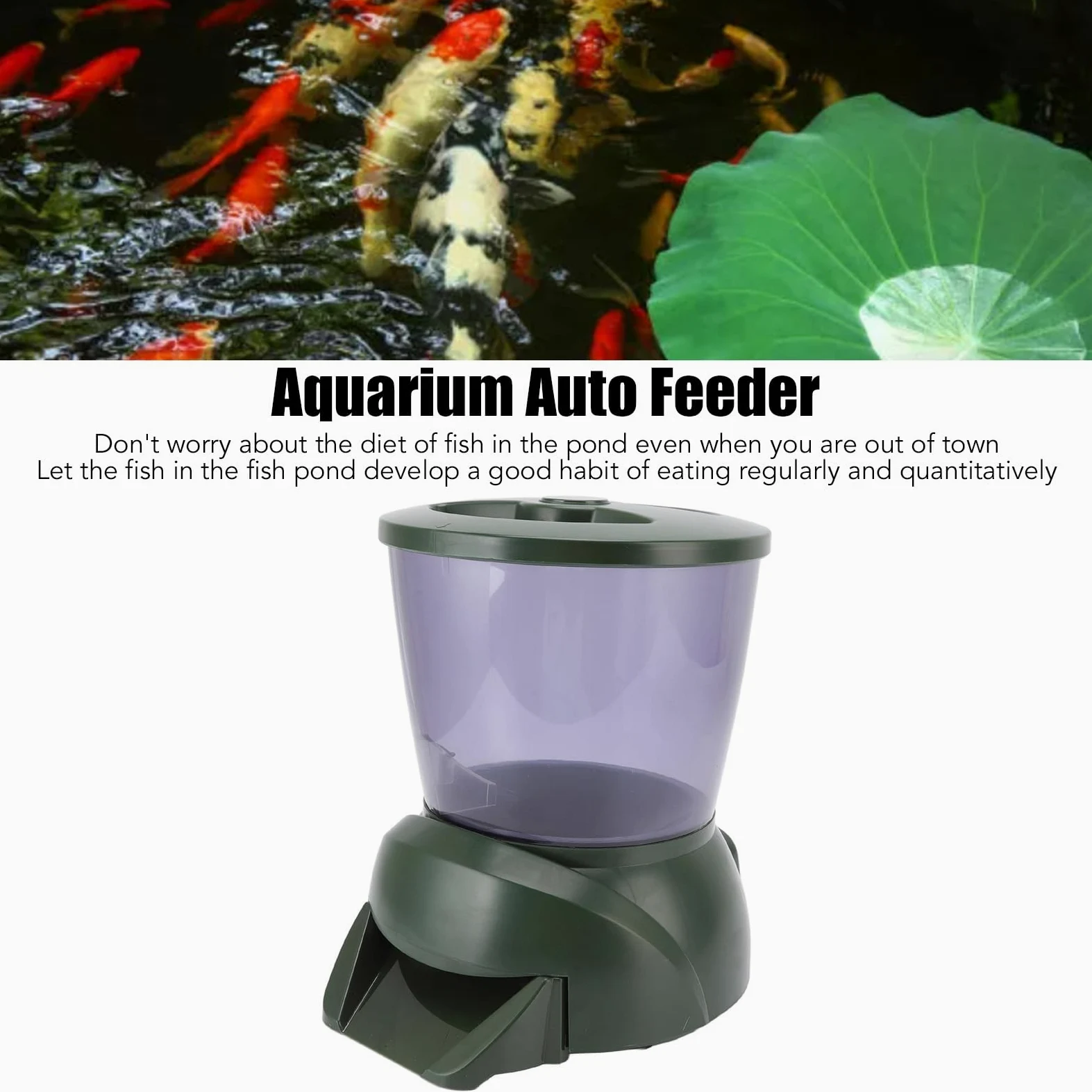 Mangime automatico per pesci, 4,25 l, display LCD, alimentazione a batteria, per laghetto, per acquario