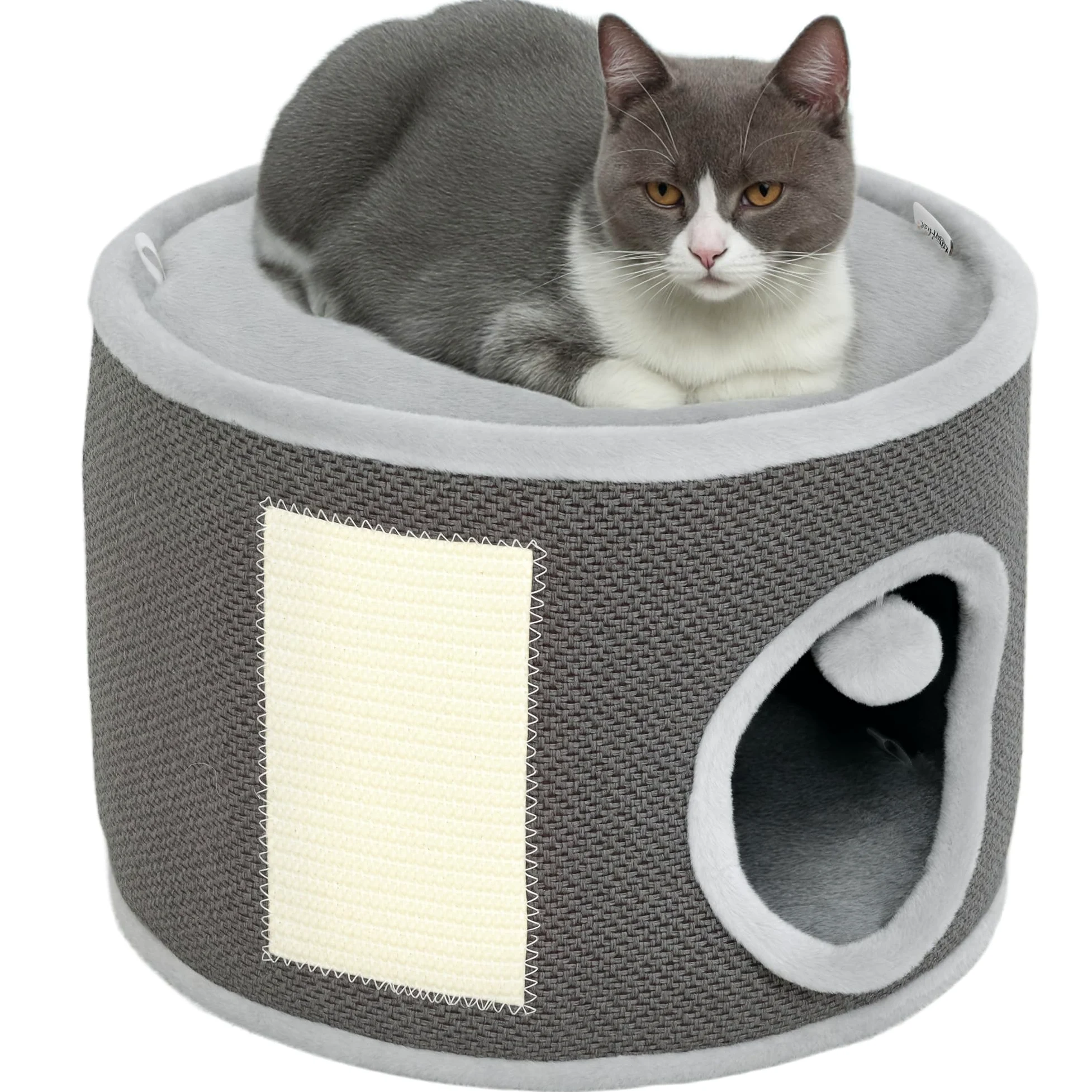 PawHut Tazzone tiragraffi alto 30 cm con grotta albero tiragraffi in sisal per gatti fino a 5 kg, bianco crema