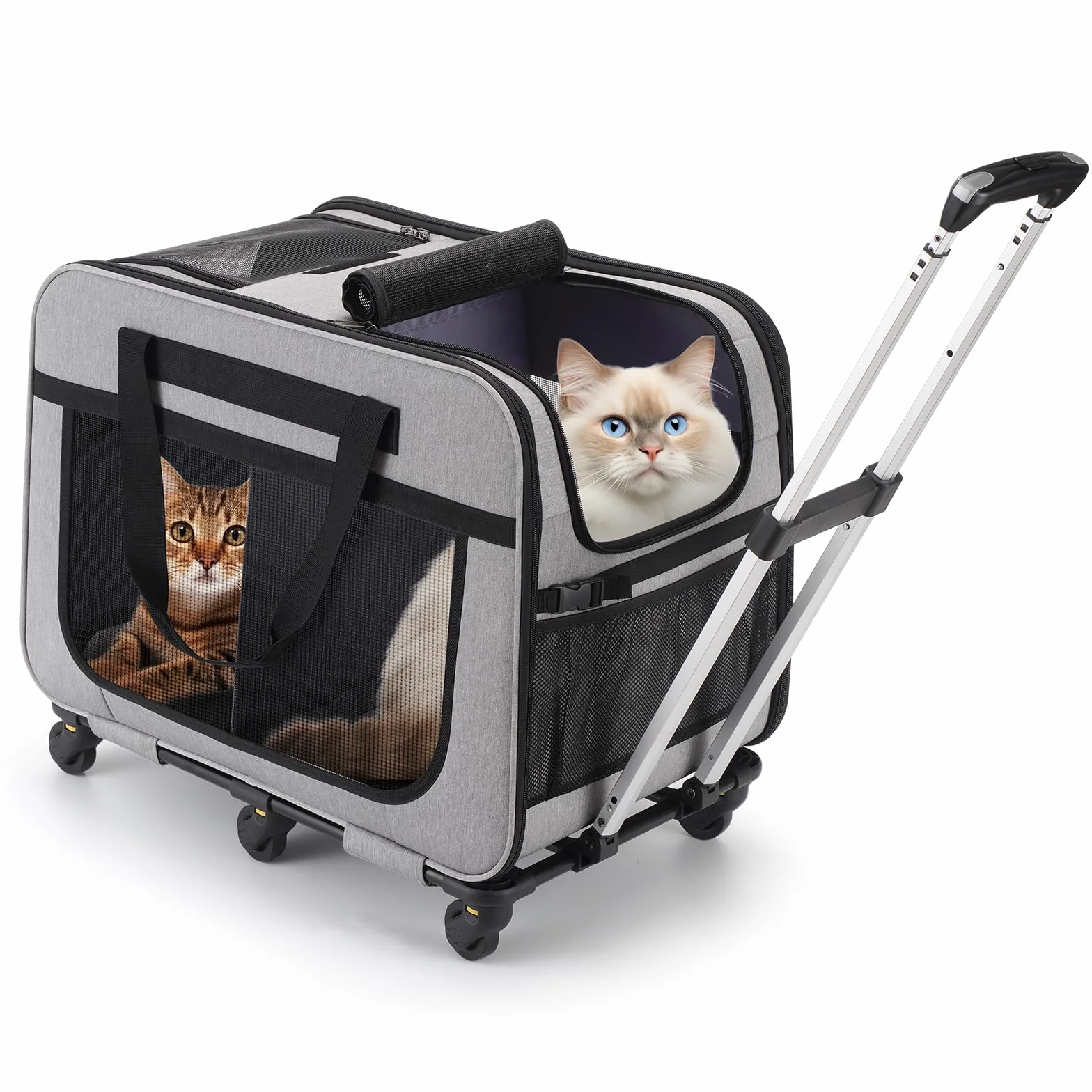 Trasportino Trolley XL per 2 Gatti Grandi o Cani Piccoli, 6 Ruote Stabili, Spazio Ampio 2-in-1, Fino a 20 kg, Con Mesh Traspirante e Manico Telescopico