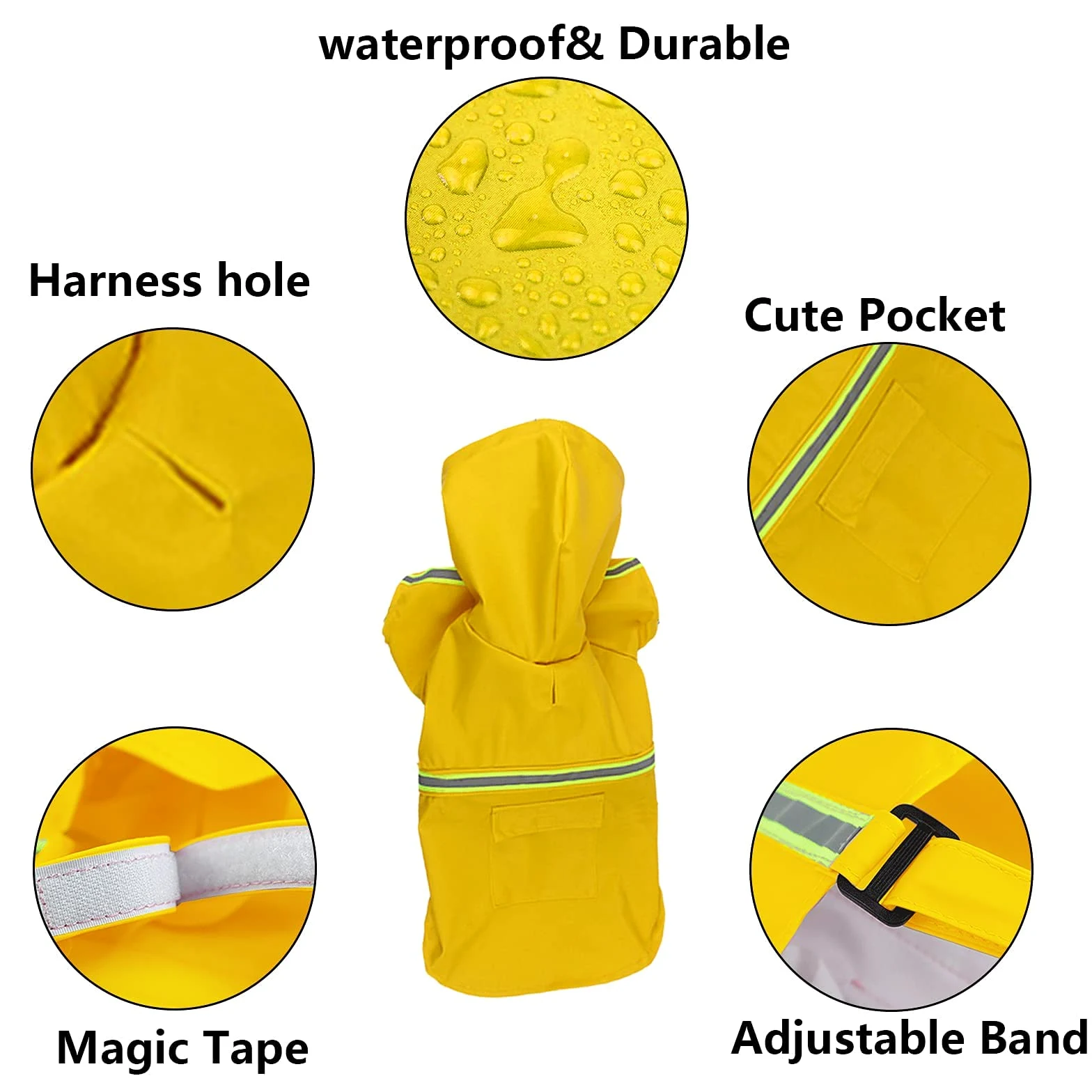 Impermeabile per cani, cappotto per cani da compagnia impermeabile regolabile, impermeabile di sicurezza antivento, impermeabile traspirante per cani di piccola, media e grande taglia (Yellow 5X)