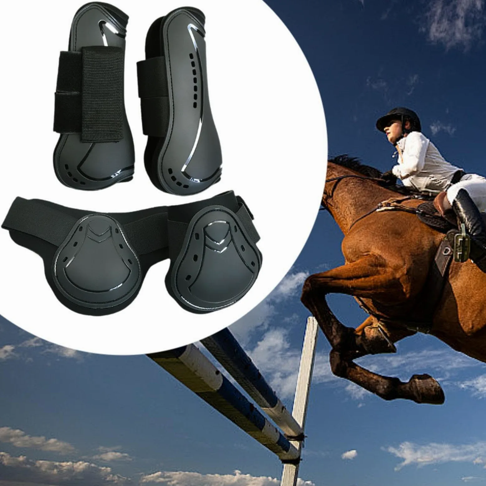 Colcolo 4 Pezzi paratendini per Cavalli avvolge PU Shell Neoprene parastinchi per Cavalli per Zampe Anteriori e Posteriori Protezione Ingranaggi per, M