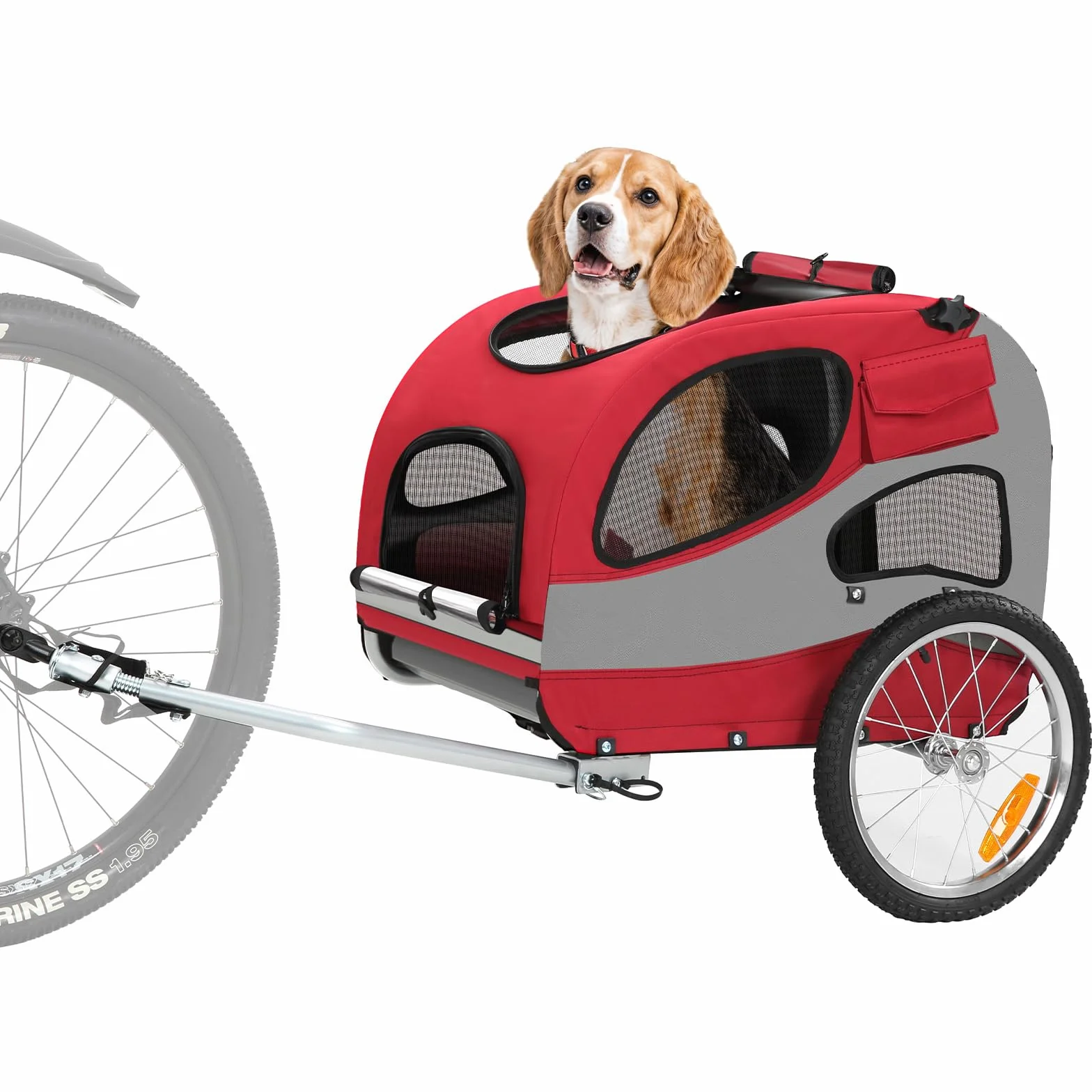 Sepnine Rimorchio per bicicletta per cani – Pieghevole con riflettori di sicurezza, borsa portaoggetti, imbottitura integrata e corde di sicurezza, portata massima
