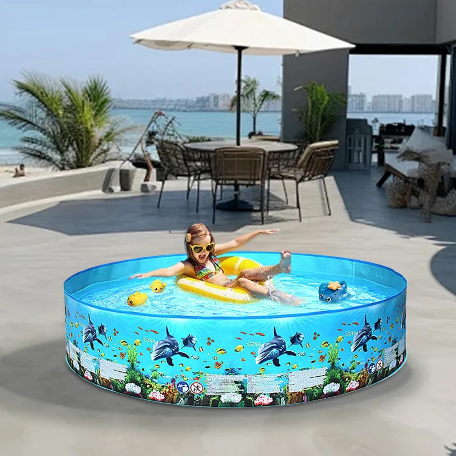 Piscina Rigida Pieghevole Vasca Non Gonfiabile Per Feste E Nuoto All'Aperto | Piscina ad Acqua Pieghevole Per Animali Domestici Bambini Adulti Famiglia Giardino Cortile Terrazza