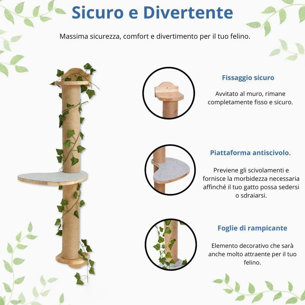 Tiragraffi a parete – Albero tiragraffi da parete facile da montare – Elementi da parete per gatti con piattaforma antiscivolo per stimolare il gioco dei gatti
