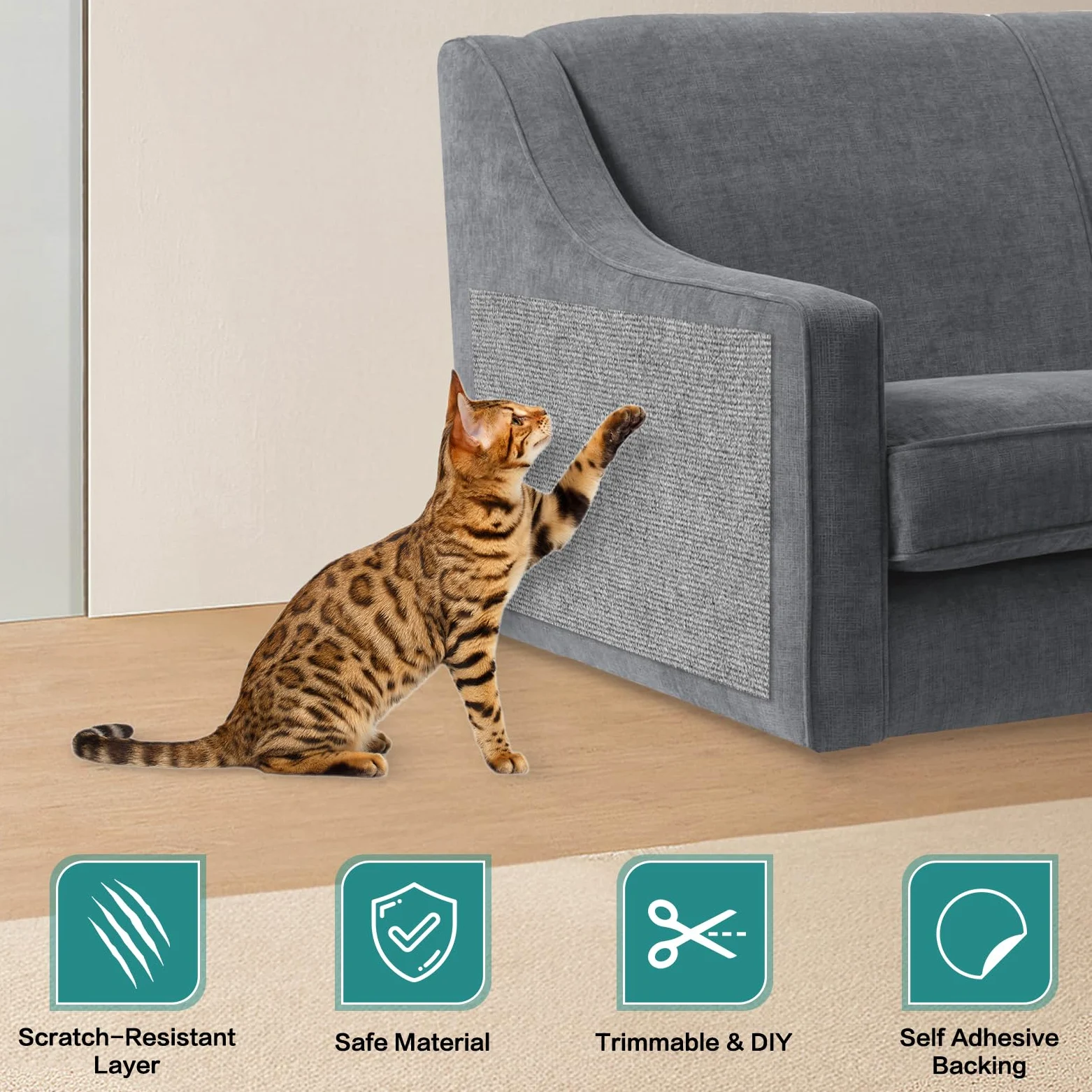Tappeto tiragraffi per gatti divano adesivo protezione divano graffi gatto copridivano adesivo antigraffio (grigio chiaro, 40cm×4m)