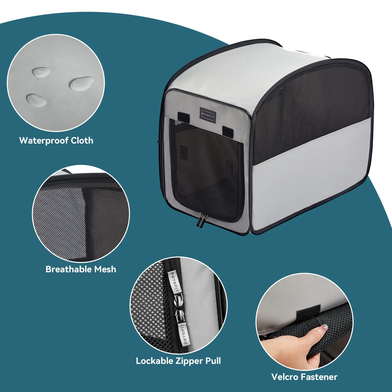 Petsfit Trasportino per Cani, Pop-up design, Box per Cani Portatile con Tappetino, Adatto per Camere o da Viaggio, Grigio Chiaro 79.5x67x44 cm