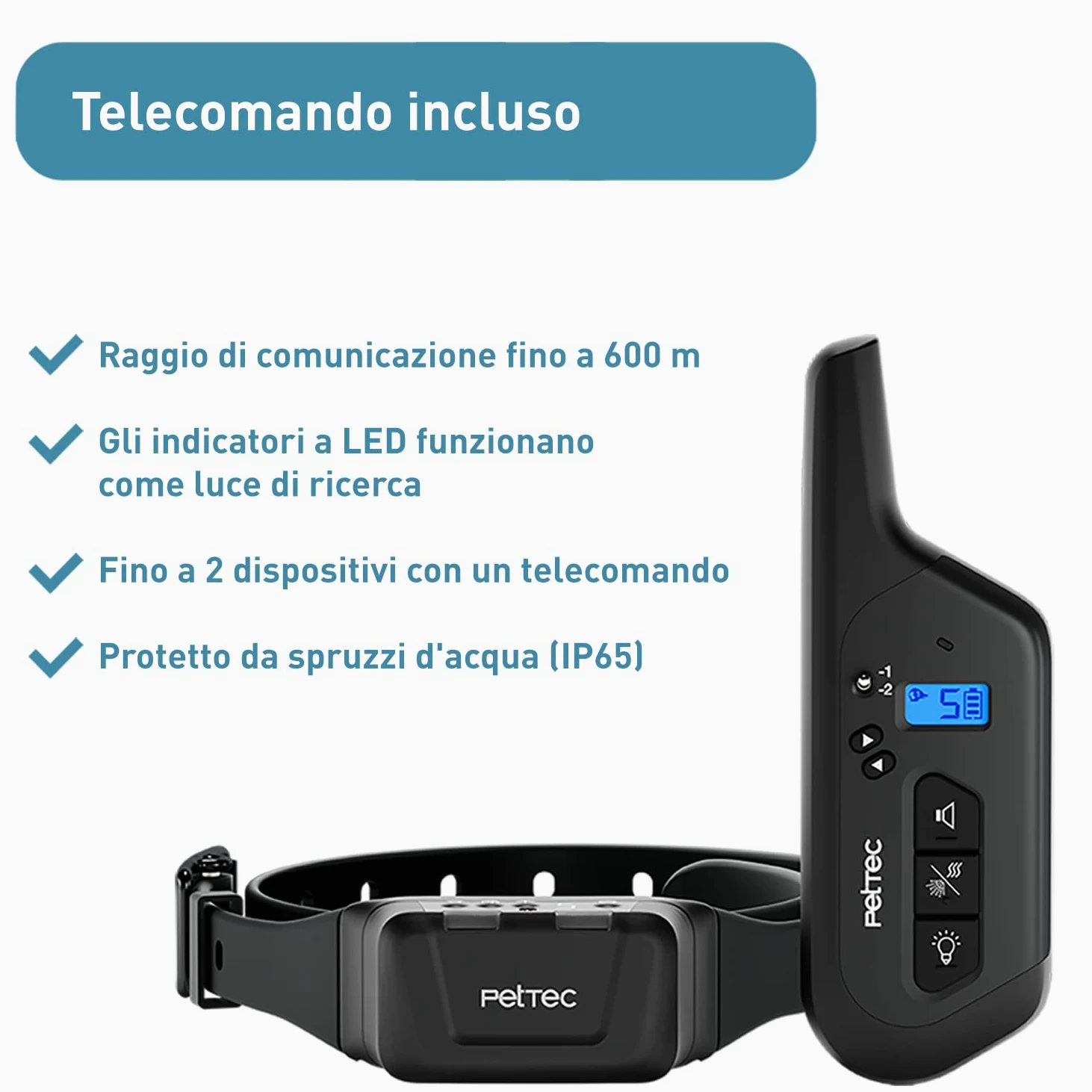 PetTec Collare da Addestramento per Cani con Spray, Portata fino a 600m - Collare a Spray con Telecomando - Impermeabile, Spray Innocuo, Intensità Regolabile - Dispositivo Sicuro per i Cani