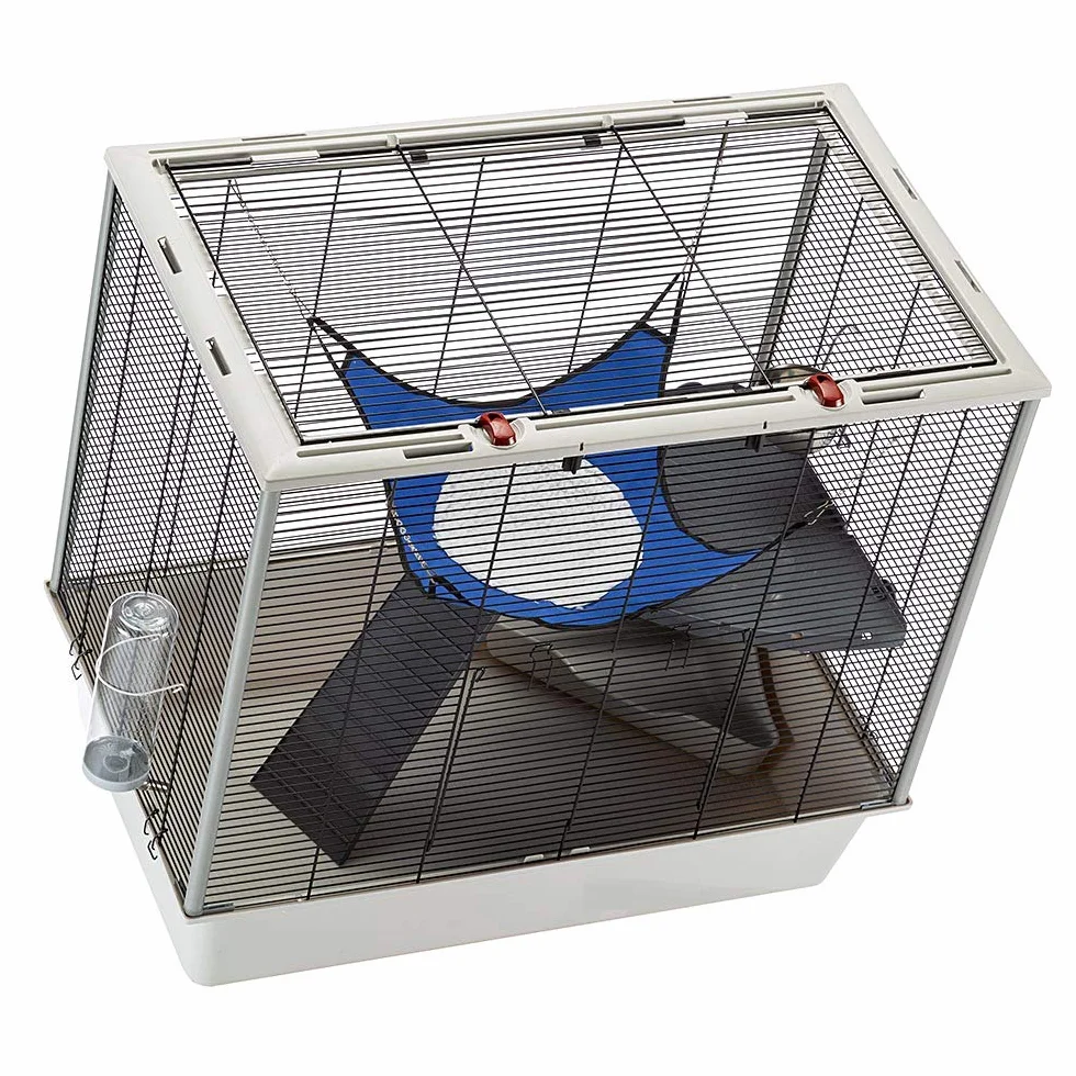 Ferplast Confortevole gabbia per furetti e ratti FURAT, Struttura su più livelli con accessori inclusi, Angoli rinforzati, Metallo verniciato Nero e plastica, 78 x 48 x h 70 cm