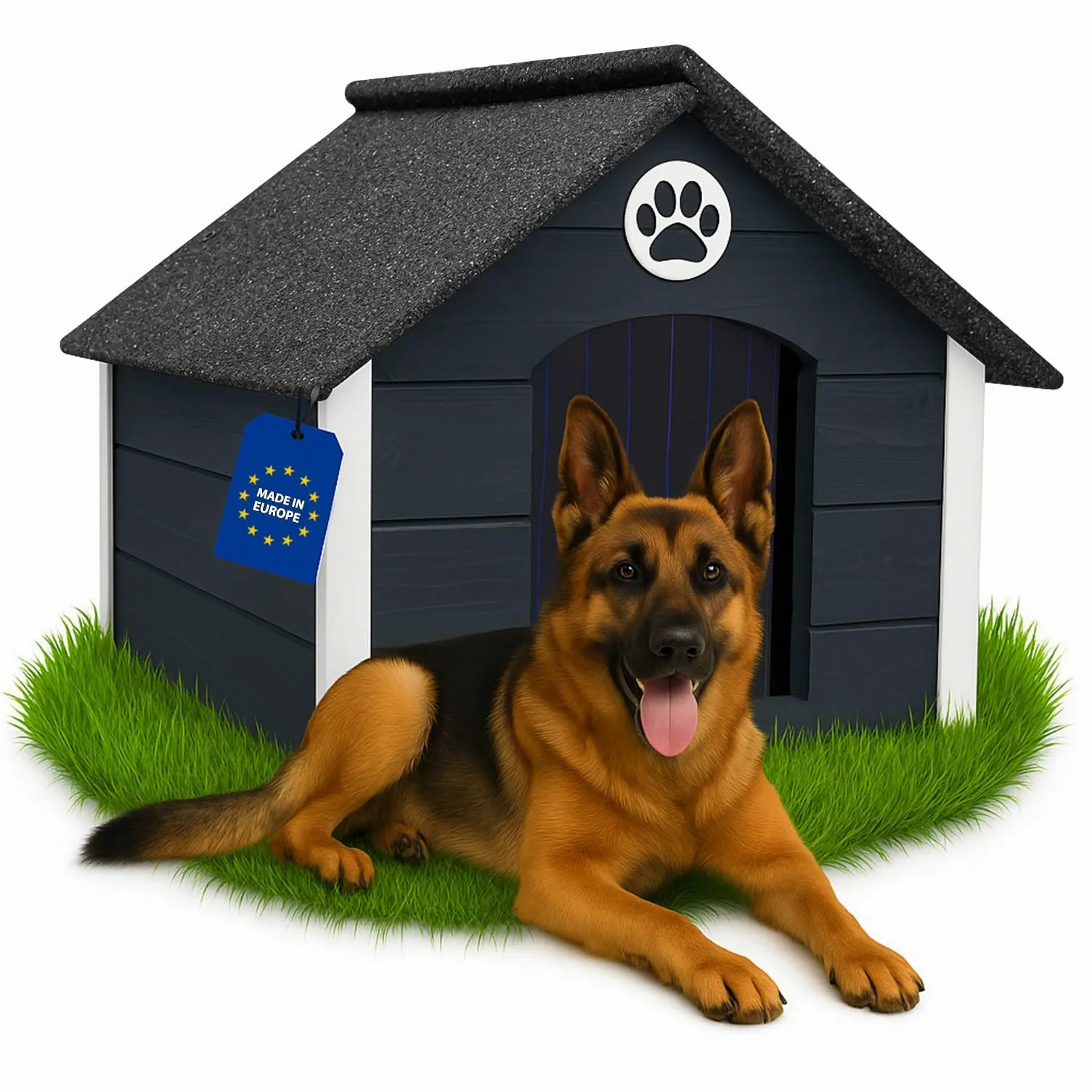 Outentin Cuccia Per Cani Da Esterno Isolata - Casa Per Cani Di Taglia Grande Invernale e Impermeabile - Cuccia Per Esterni con Tetto Inclinato - Villa Moderna e Robusta - 103 x 90 x 70 cm - Grigio