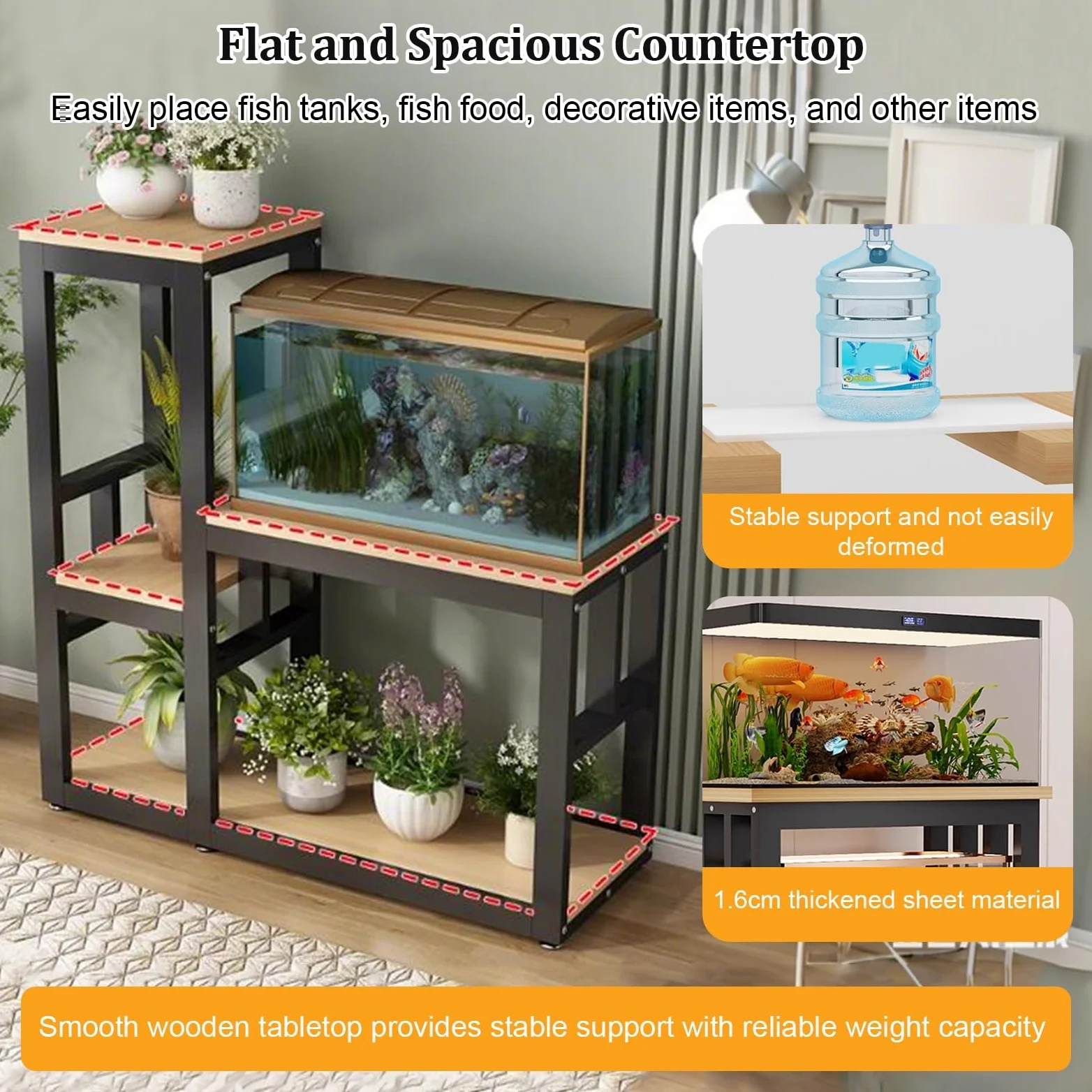 Supporto per Acquario in Legno Massello per 200L Mobile Acquario a Due Ripiani Supporto Robusto per Rettili Scaffale Portaoggetti Multifunzione per Casa Ufficio Studio(White,LxH90x40cm/35x16)