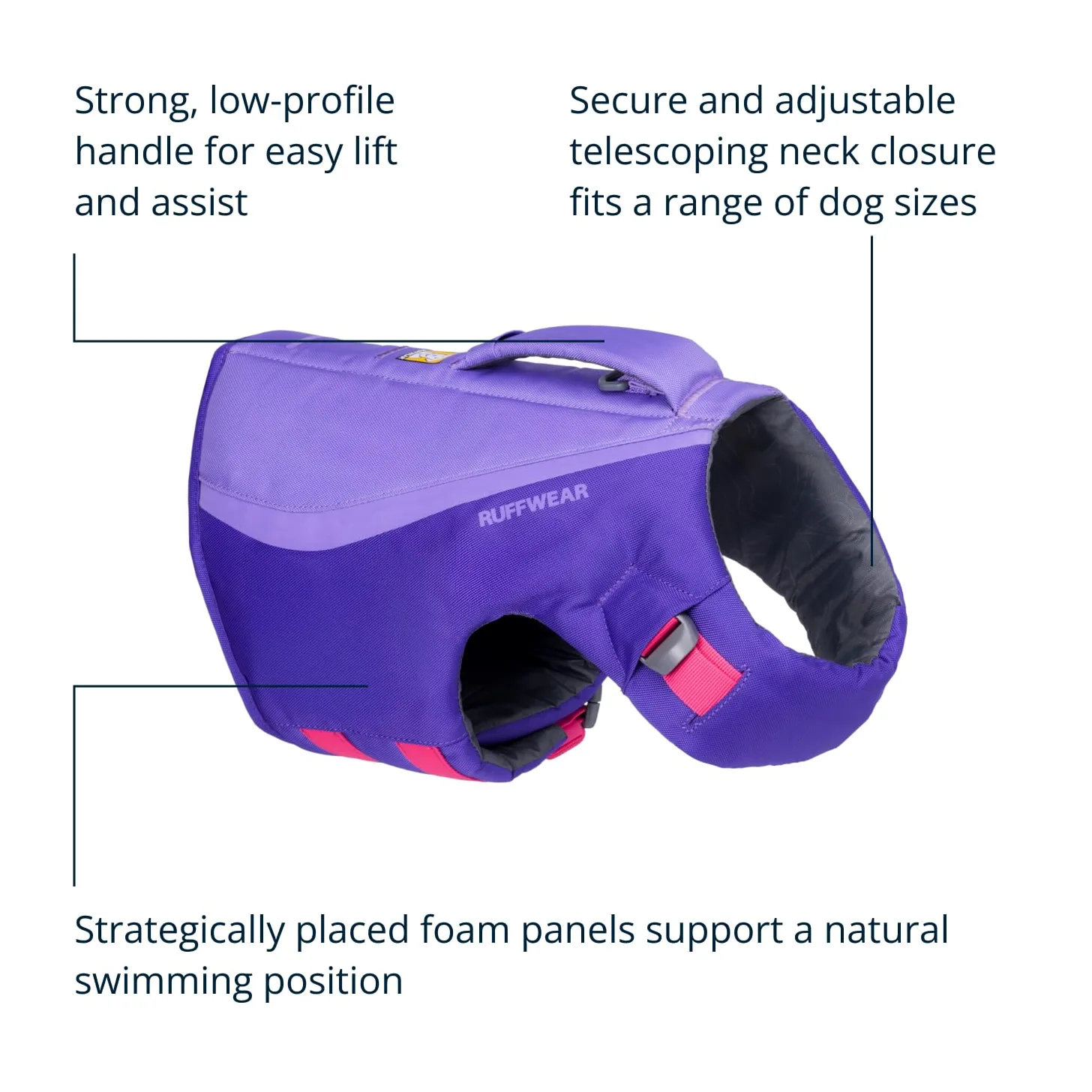 Ruffwear Float Coat Dispositivo di Galleggiamento per cani per Nuoto, Canottaggio e Sport Acquatici Sicuri, XX-Small - Purple Lily