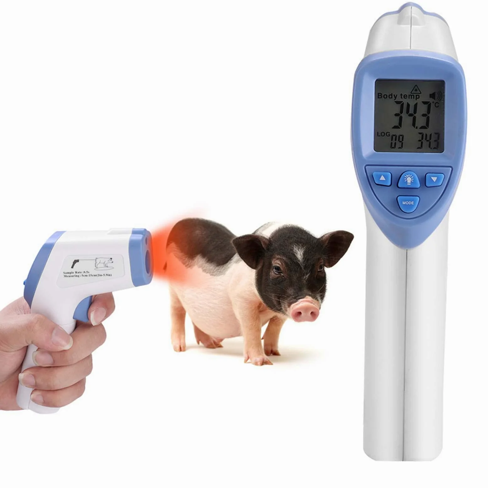 Termometro Veterinario a Infrarossi ad Alta Precisione per Cani, Gatti, Cavalli, Suini e Ovini, Termometro Digitale con Display LED, Memoria 32 Letture, Misurazione Corporea e di Superficie