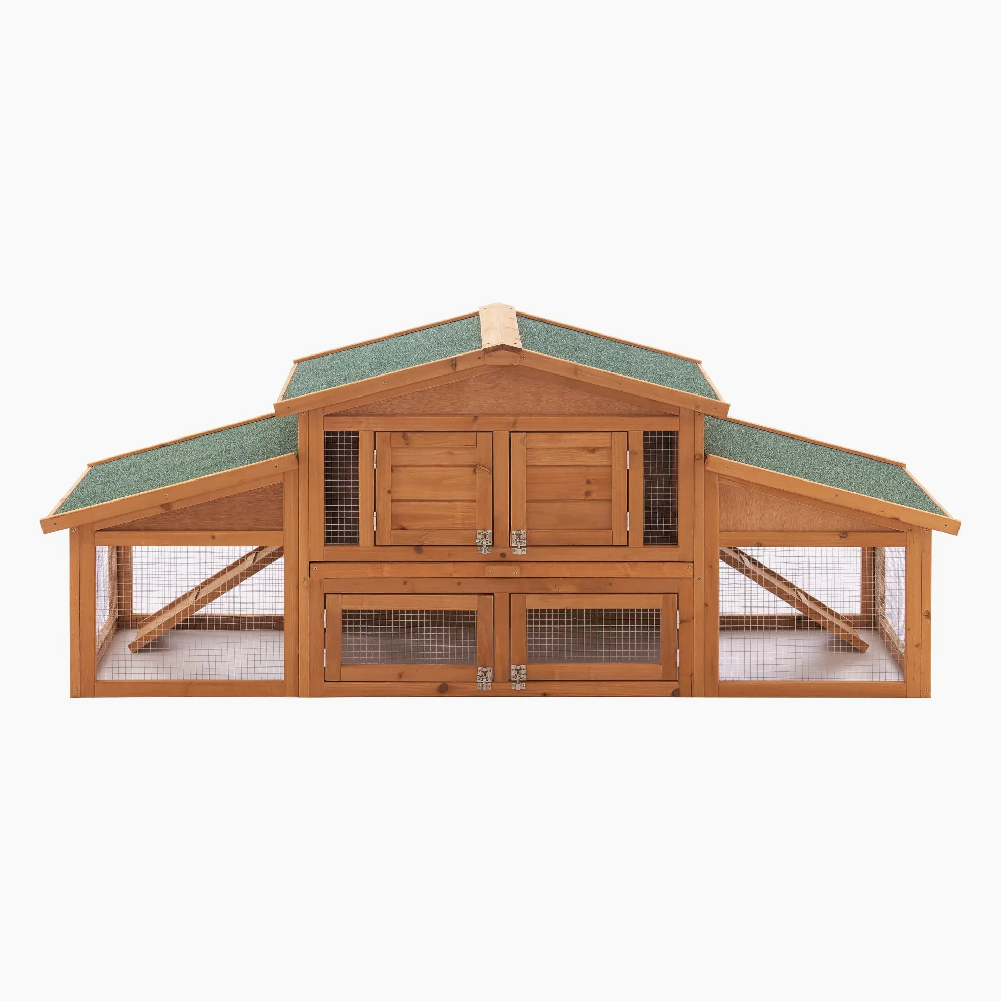 Conigliera Coperta con Tettuccio Impermeabile (AxLxP) 72 x 180 x 62 cm Gabbia con Casetta e Area Recintata, Struttura in Legno, Uso Esterno