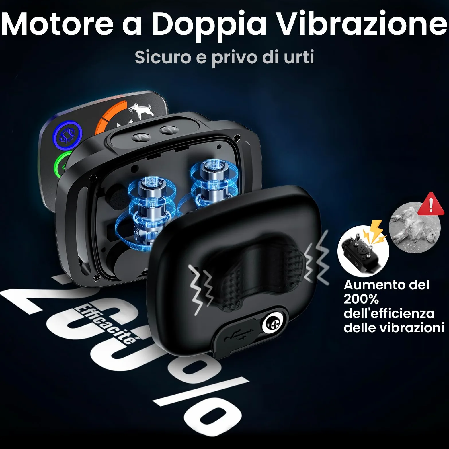 Collare Antibark per Cani, Modalità Suono/Vibrazione/Vibrazione Forte, Rilevamento Intelligente dei Guaiti, Ricaricabile, Impermeabile IP67, per Cani Piccoli e Grandi (Nero)