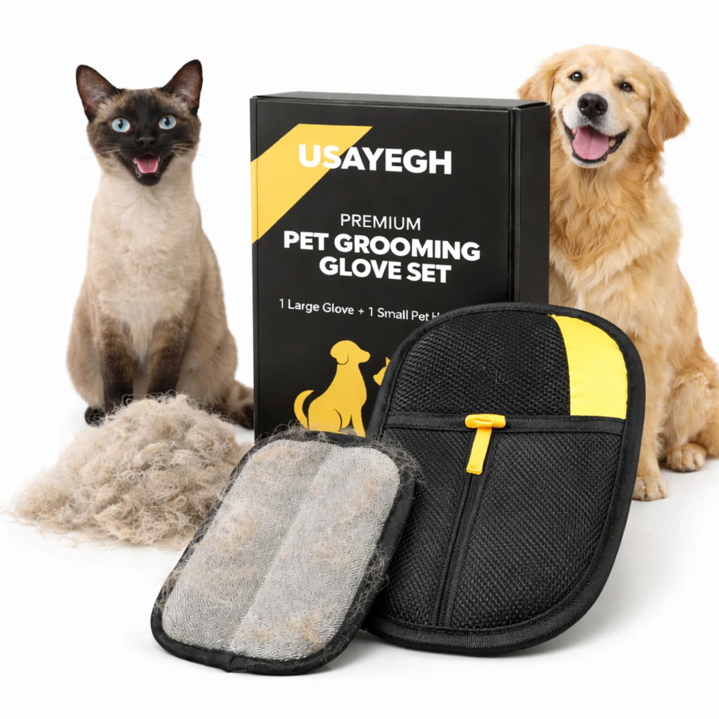 Kit di guanti elettrostatici per la rimozione dei peli di animali domestici, confezione da 2 guanti per la rimozione della pelliccia, per cani e gatti, 1 guanto grande e 1 mini guanto