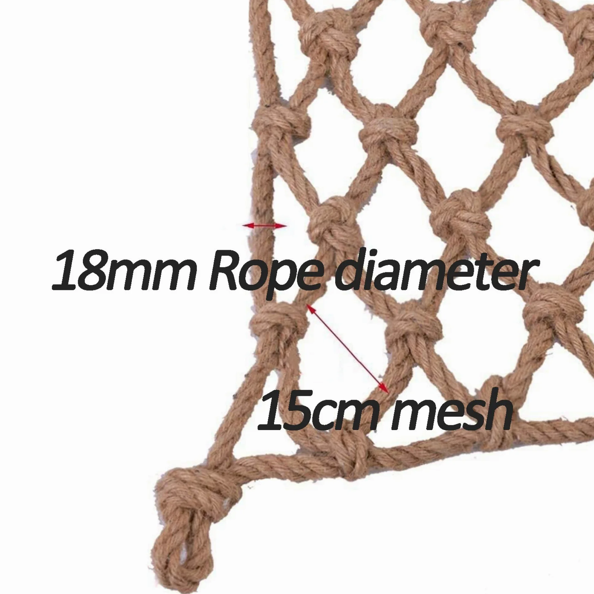 Rete in corda di canapa da 18 mm, resistente rete di sicurezza per altalena e arrampicata, maglia da 15 cm per protezione dei bambini e decorazione del soffitto