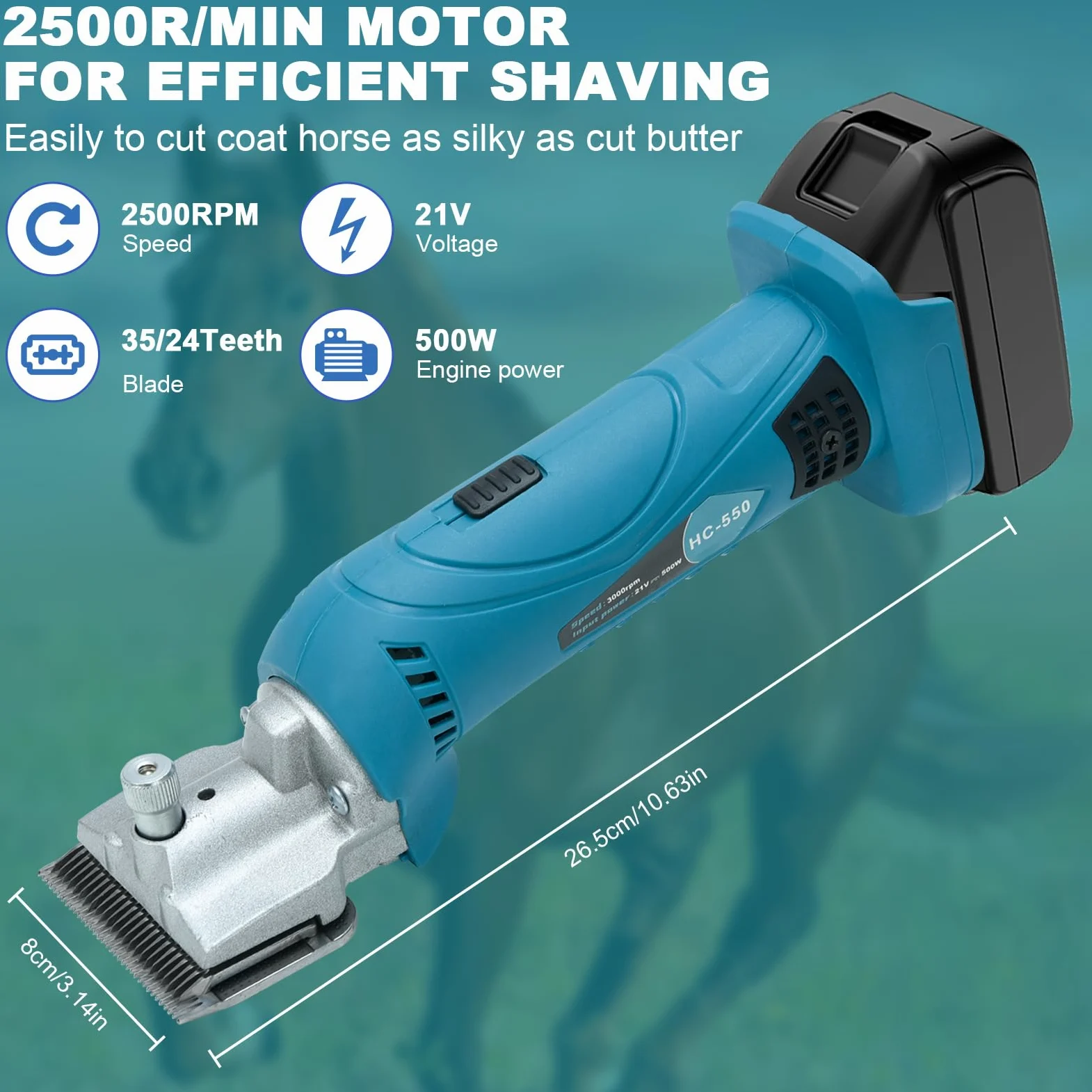 Forbici per pecore compatibili con batteria Makita da 18 V, motore da 2500 giri/min, tosatrice professionale a 6 velocità, forbici per crine di cavallo (senza batteria)
