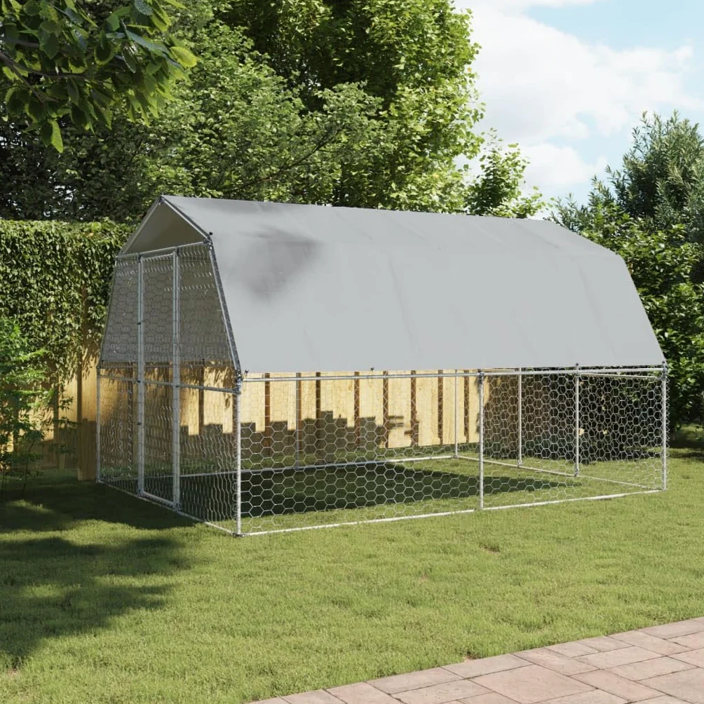 IKAYAA Recinto per Cani da Esterno Box per Cani con Tetto e Anta Kennel per Cani da Esterno Gabbia Cani in Acciaio Zincato-375 x 285 x 230 cm
