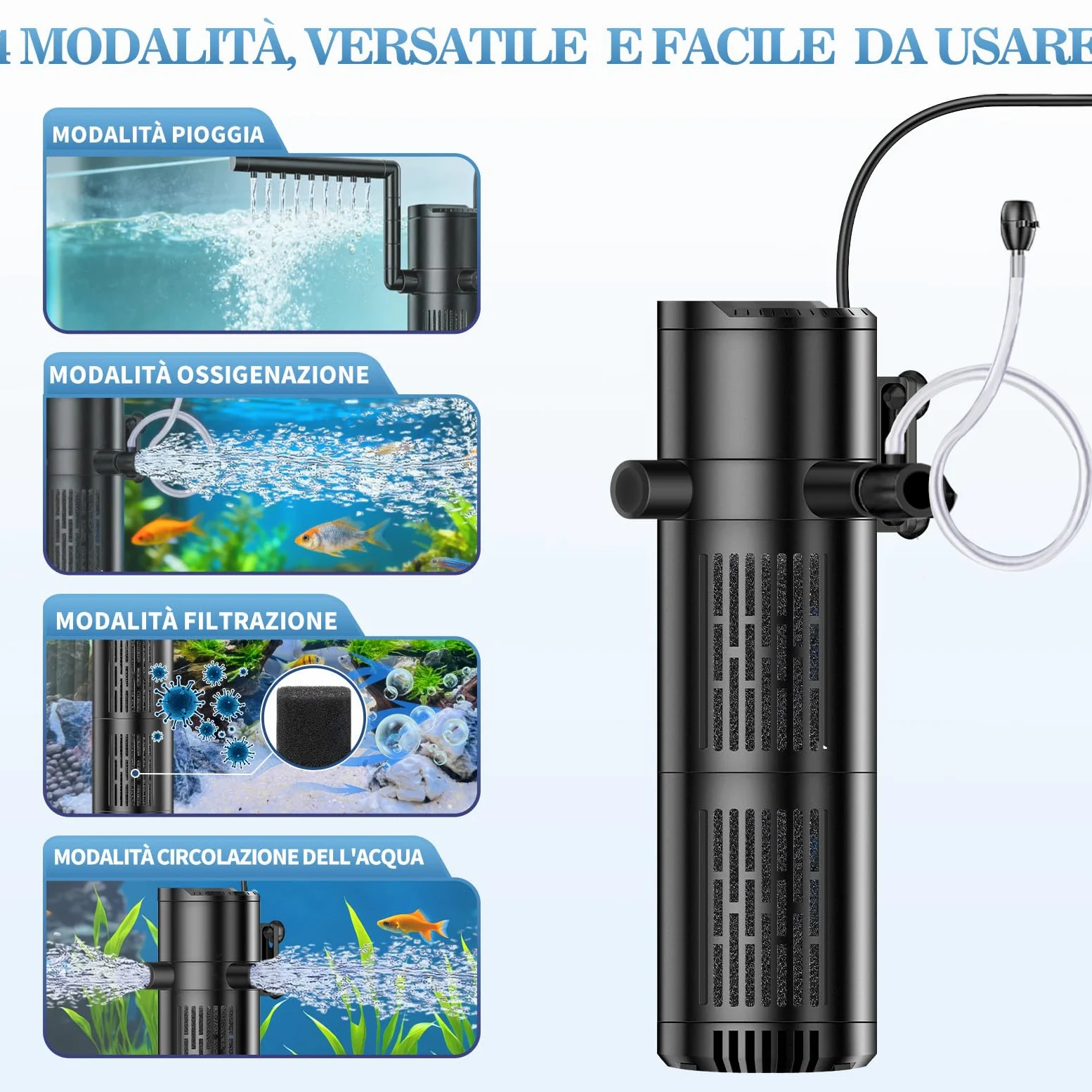 Filtro Acquario Interno, 12W Flusso Regolabile Filtro per Acquario 800 L/H, Pompa Acquario per Acquari da 30 a 200L