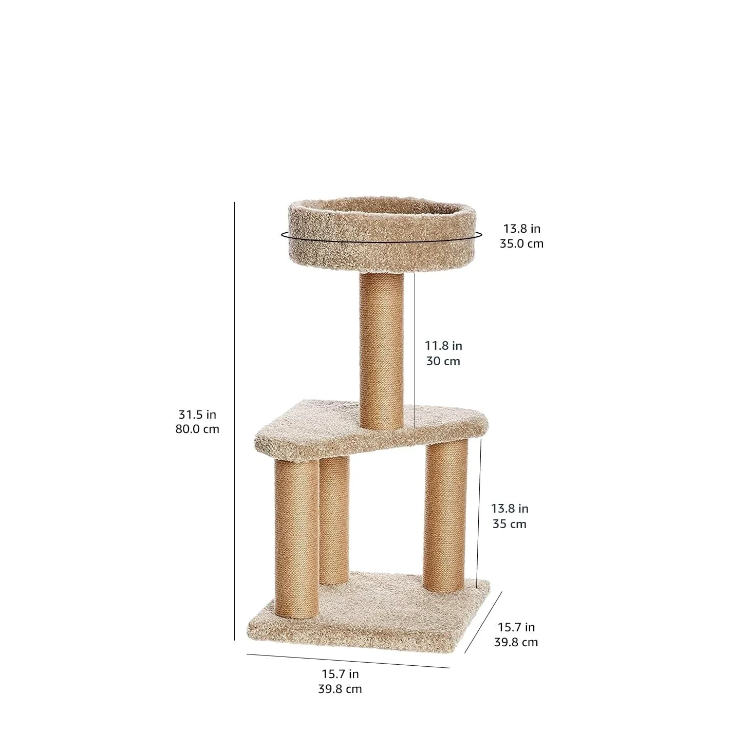 Amazon Basics Albero tiragraffi a Torre, per Gatti, con Pali tiragraffi, per Uso Interno e Domestico, Beige, Medio (40 x 40 x 80 cm)