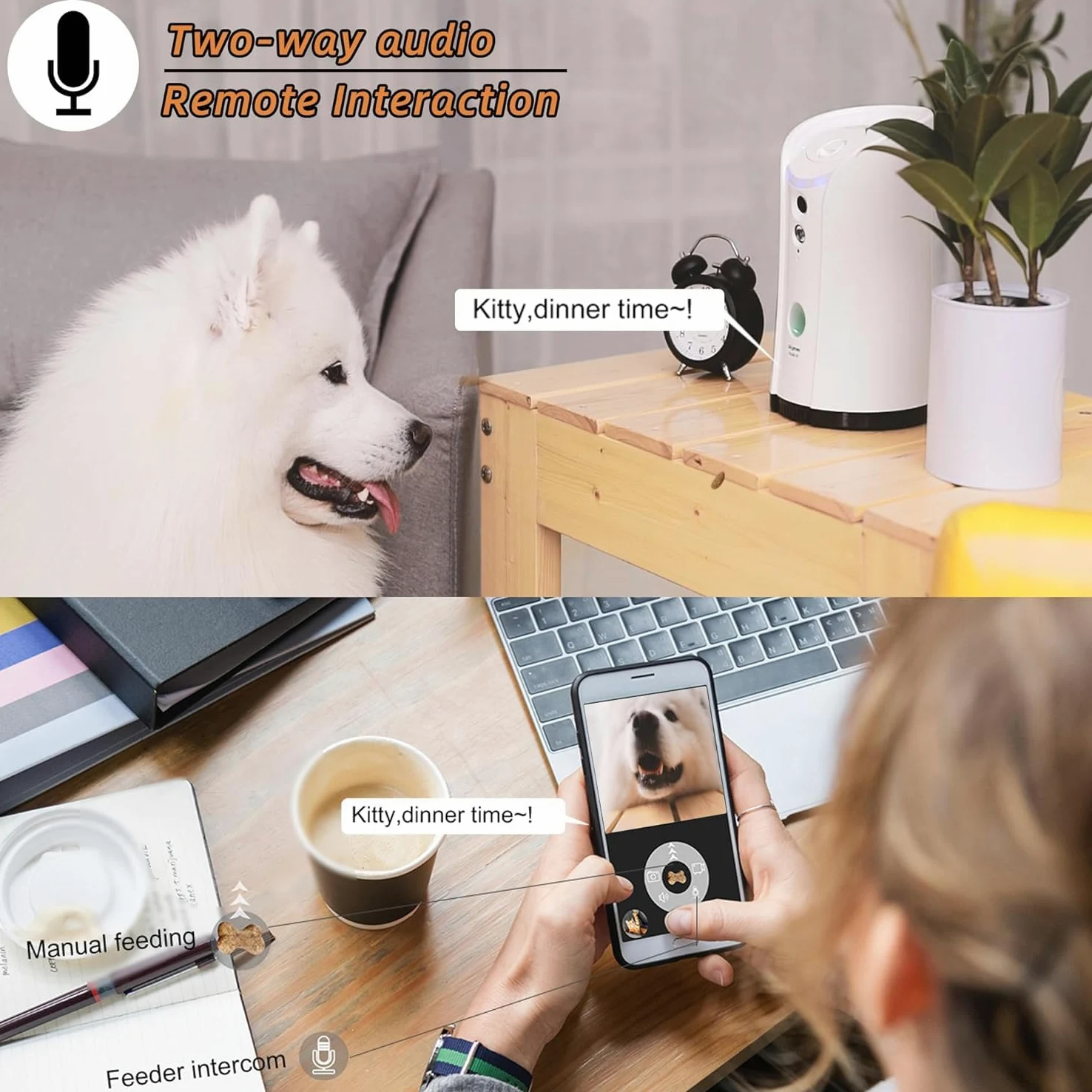 SKYMEE Dog Camera Videocamera per Cani con Treat Dispenser Lancio Croccantini Videocamera per Animali WiFi Telecomando 1080P HD Visione Notturna Audio Bidirezionale, Compatibile con Alexa