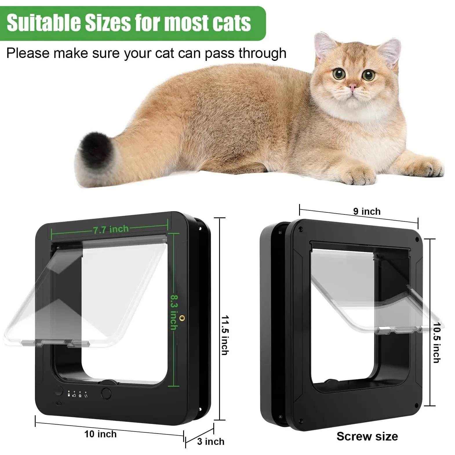 Porta di Gatto Intelligente, Lembo di Gatto Microchip, con 2 Collari di Sensori E 1 Telecomando, Dimensione di Apertura: 7,7 * 8,3 in, per Gatto, Cucciolo Black