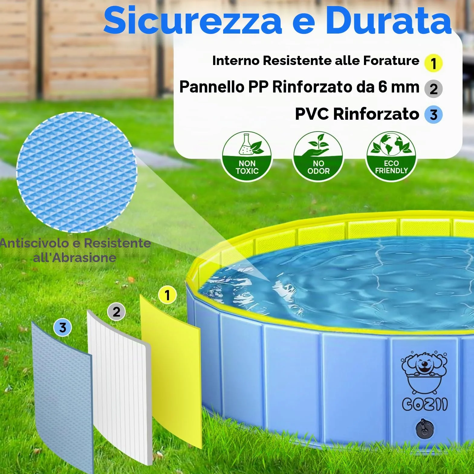 COZII Piscina per cani pieghevole, 160 x 30 cm, antiscivolo, resistente, grande, per cani, bordo in PP da 6 mm e PVC rigido, piscina portatile per bambini, cani, animali domestici