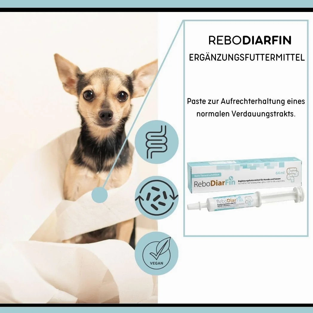 Pasta digestiva ReboDiarFin per cani e gatti 64 ml: supporto per indigestione, con pectina e caolino, arricchito con peptide di glutammina, mix probiotici e prebiotici