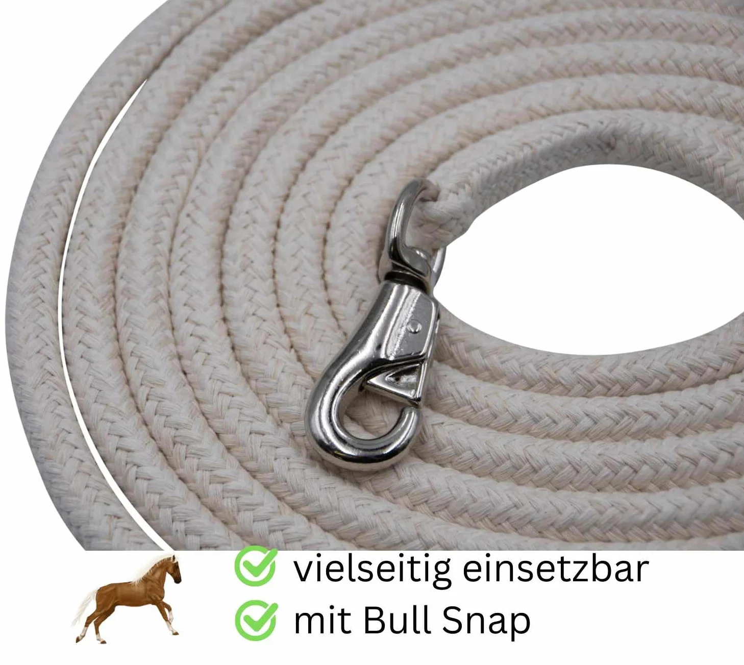 AMKA - Corda per pavimento in cotone + scacciatoia in pelle naturale, 7 m, con corda western Bull Snap