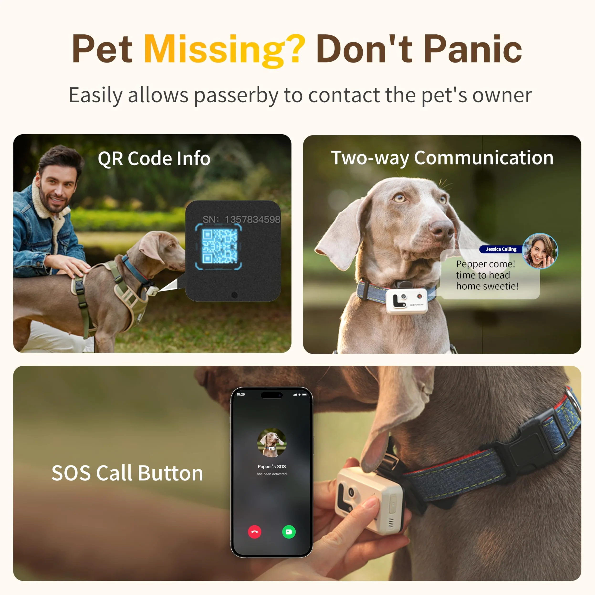Enabot EBO ROLA PetTracker | GPS per Cani - Localizzatore per Cani con GPS - Tracker di attività - Colore Giallo