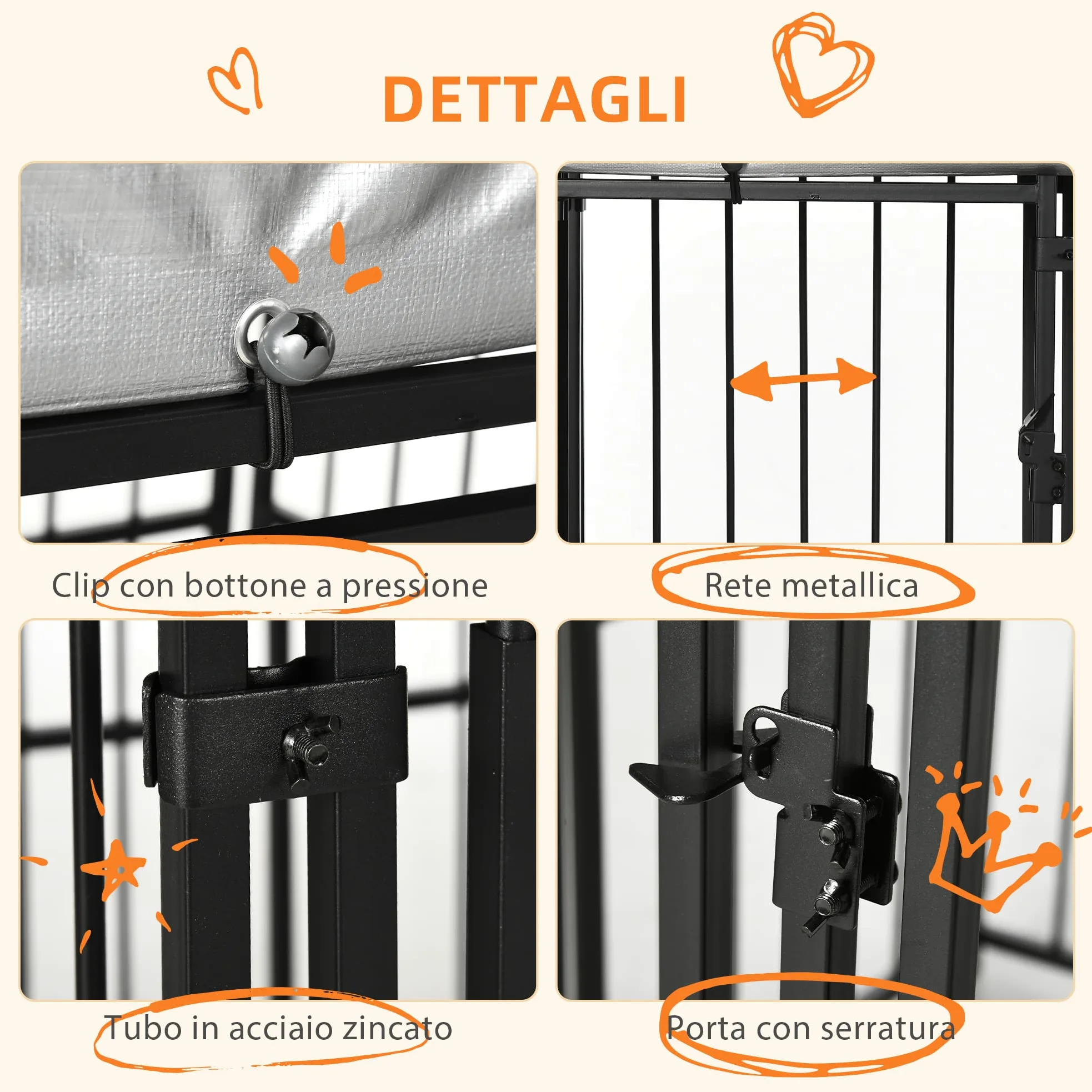 PawHut Recinto per Cani Taglia Piccola e Media, Kennel Casetta per Cani e Galline con Tettuccio, 122x122x138cm