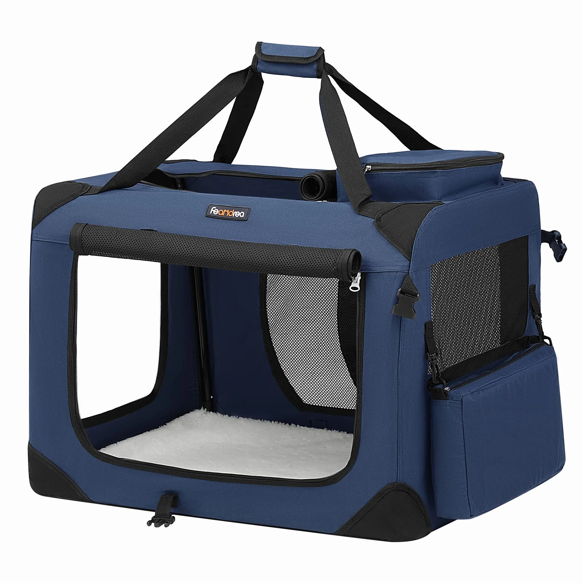 FEANDREA Trasportino per Cane, Gabbia Pieghevole, L (70 x 52 x 52 cm), Blu Scuro PDC70Z