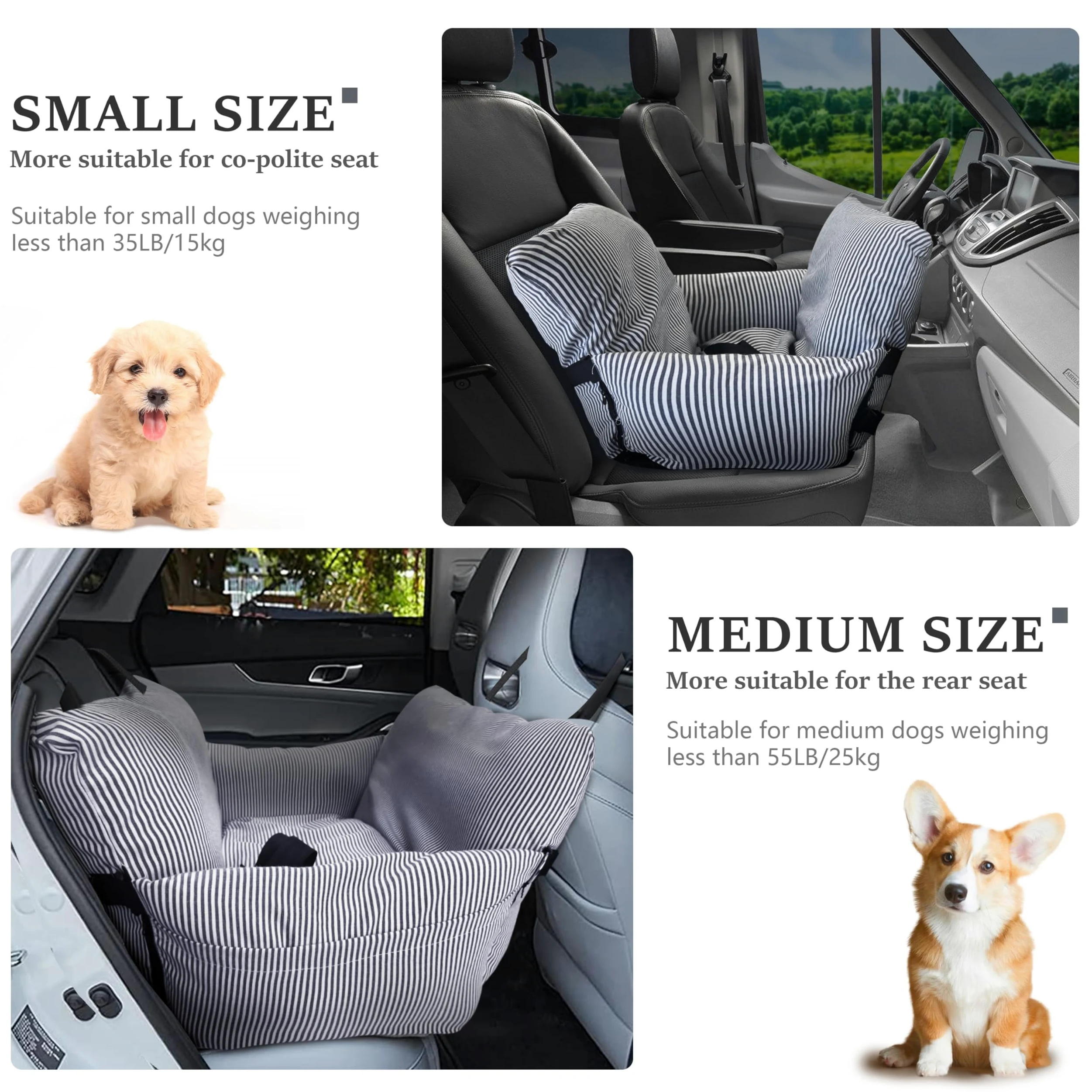 Johnear Seggiolino auto per cani medi 2 in 1 letto per cani con 2 tasche, adatto fino a 30 kg per animali domestici, borsa per il trasporto con guinzaglio di sicurezza