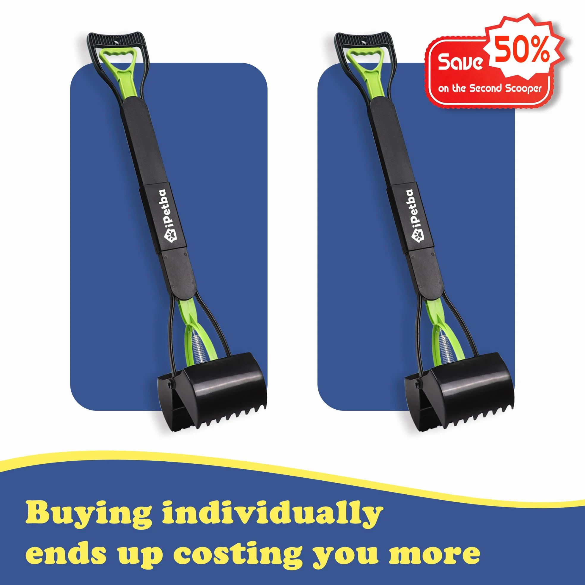 80 cm Raccogli Cacca Cane Manico Lungo Senza Piegarsi Paletta Raccogli Cacca Cani Pieghevole Pooper Scooper per Ghiaia, Terreno, Erba，Lot de 2