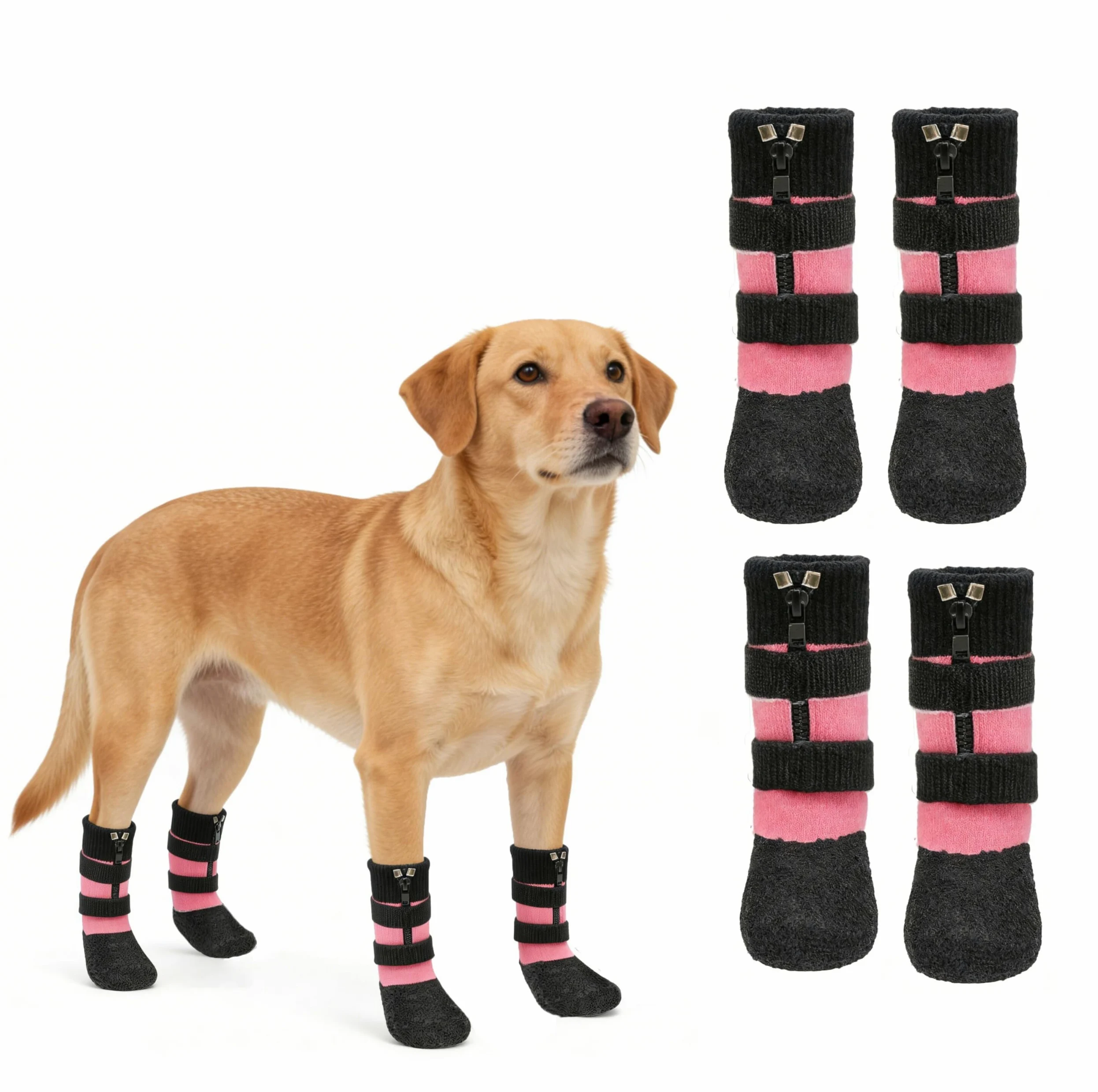 Calzini antiscivolo per cani con cerniera, scarpe per cani impermeabili per evitare di leccare le zampe, giornate invernali, neve, pioggia, protezione per pavimentazione calda, per cani