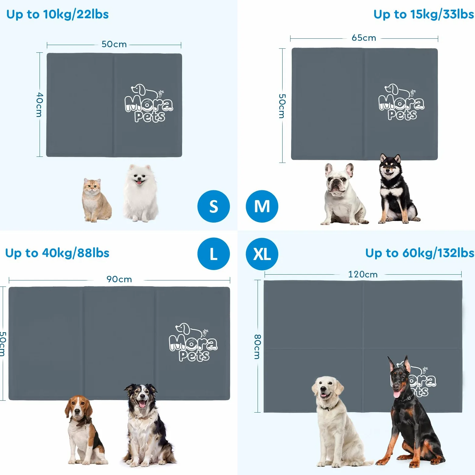 Mora Pets Tappetino Refrigerante per Cani e Gatti Tappeto Rinfrescante in Gel Non Tossico Materassino Raffreddamento per Animali in Estate Grigio S 50 x 40 cm