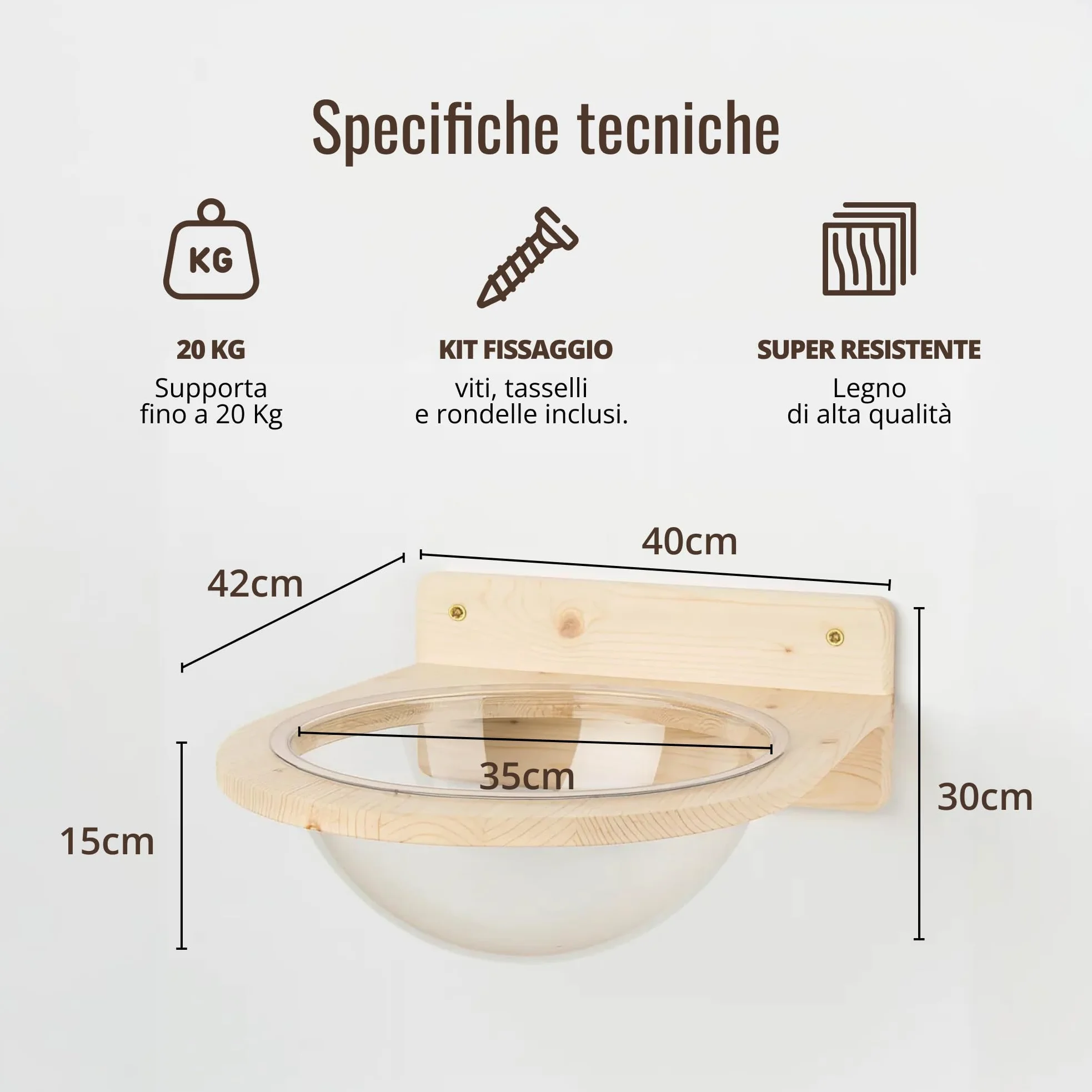 Cuccia Plexy per Gatti in Legno d'Abete PEFC Artigianale, con Cupola trasparente in plexiglass, Mensola per Gatti Super Robusta per Arrampicata, Gioco e Relax, Fino a 20 kg – Percorsopergatti