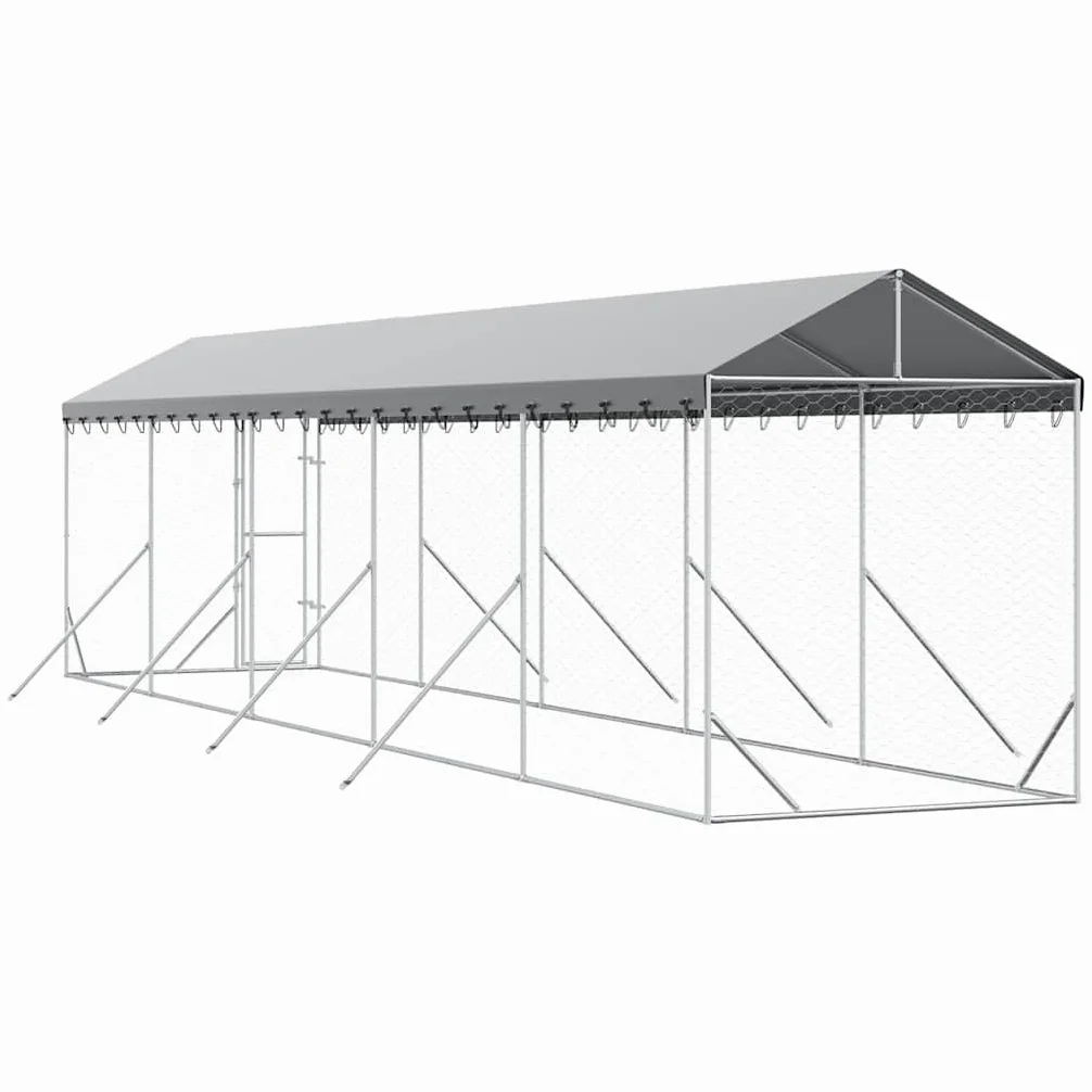 Cuccia esterna in acciaio zincato, 2 x 10 x 2,5 m | Con tettuccio in polietilene, porta con serratura, rete ventilata, per cani e piccoli animali
