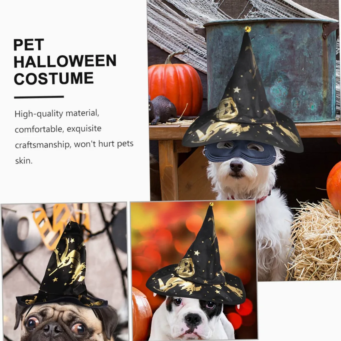 BESPORTBLE 5sets Costume Per Animali Domestici Con Cappello Da Stregone Set Chic Per Halloween Accessori Cosplay Per Cani e Gatti Materiale Leggero e Comodo Facile Da Indossare Per Festività