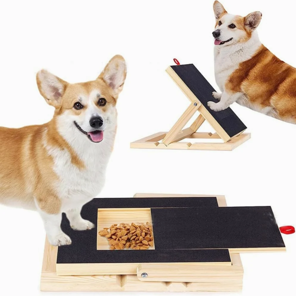 Tagliere per unghie 2 in 1 in legno massello con cassetto retrattile per cani, robusto giocattolo da masticare