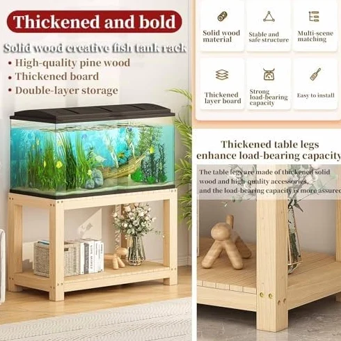 Supporto For Acquario In Legno Resistente Con Stoccaggio A 2 Livelli | Scaffale Multiuso For Piante Da Interno In Pino Naturale | Tavolo Stampante(Brown,100X45X50CM(39X17X19IN))