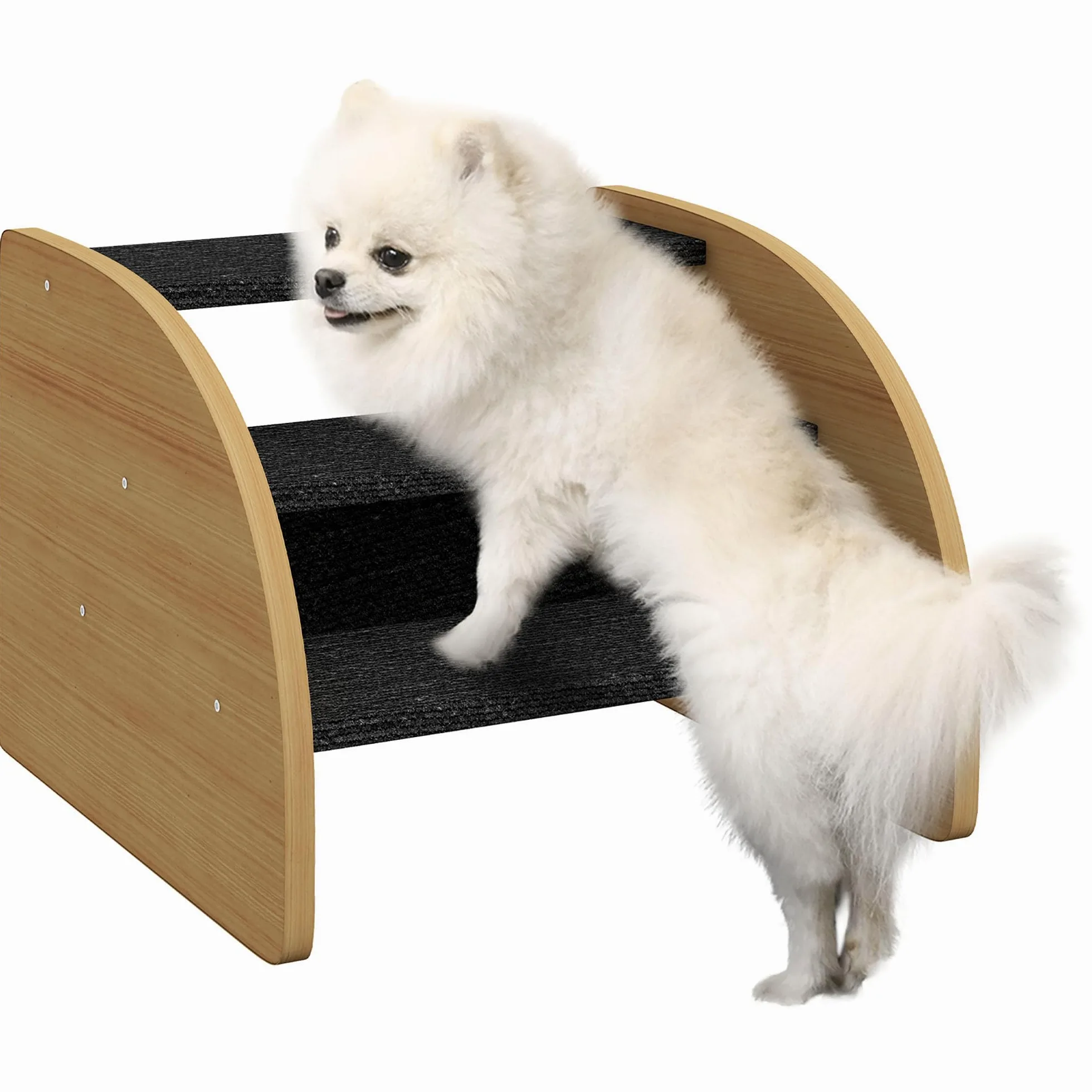 PawHut Gradini 3 gradini per divano e letto, pannelli laterali quercia | Scale leggere per animali, piedi antiscivolo per cuccioli piccoli, facile montaggio