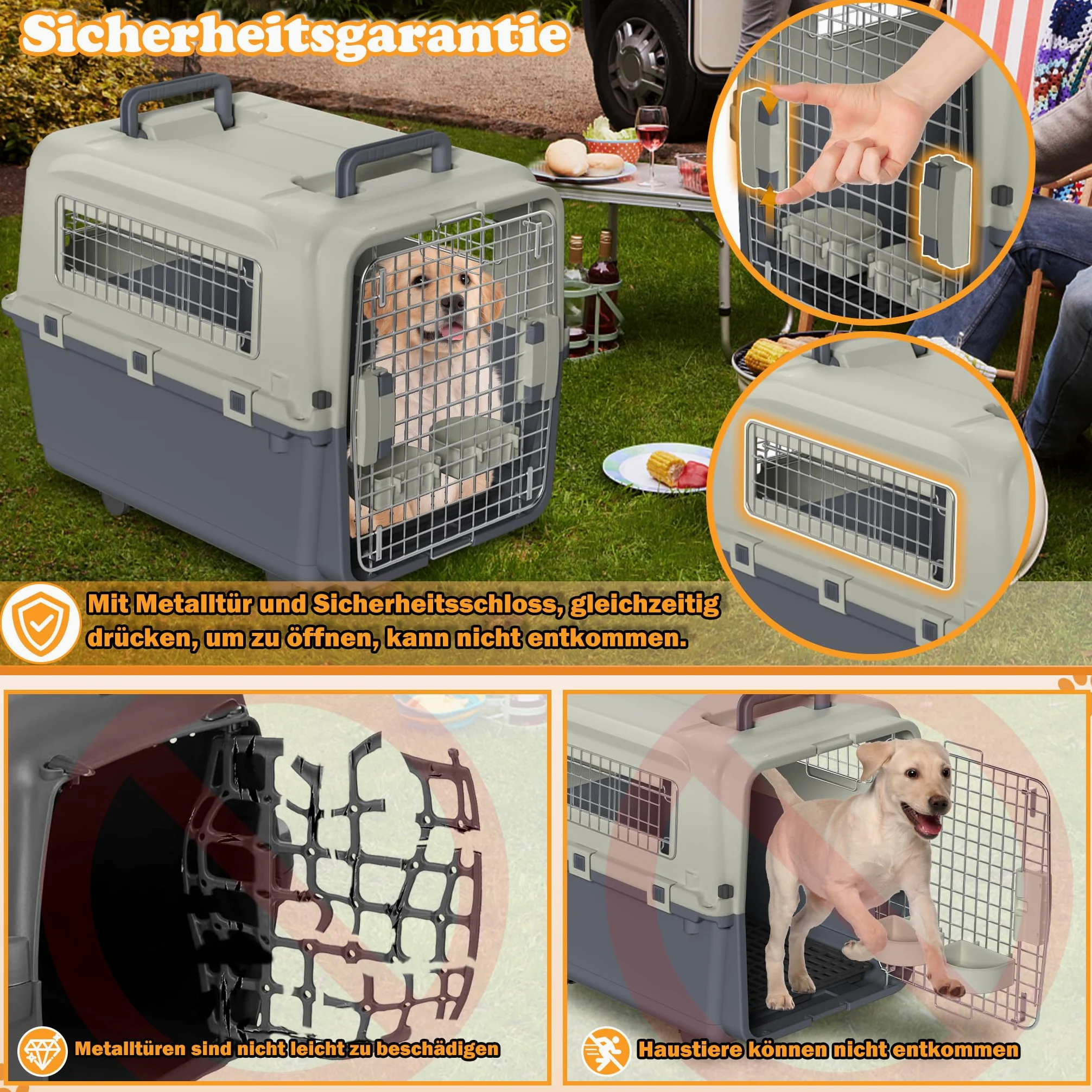 Trasportino per cani con ruote di trasporto, trasportino per gatti, in plastica, con porta di ventilazione, grande trasportino per cani (67 x 51 x 58,5 cm)