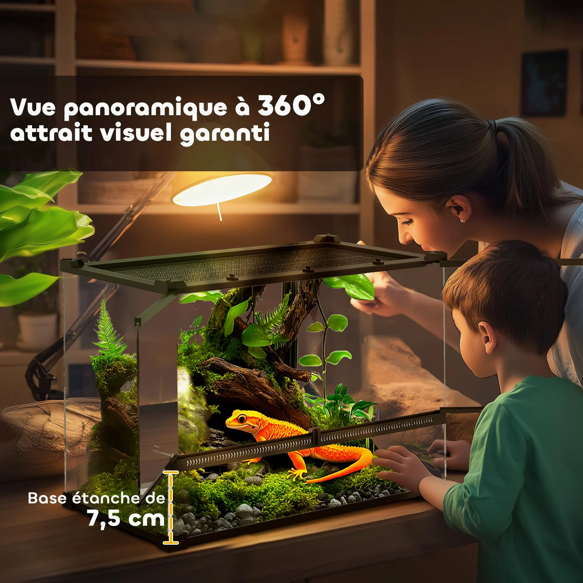 PawHut Contenitore per rettili, contenitore per l'allevamento di rettili, habitat per terrario con chiusura di sicurezza a rotazione, ventilazione frontale, nessun assemblaggio richiesto, 50 x 30 x