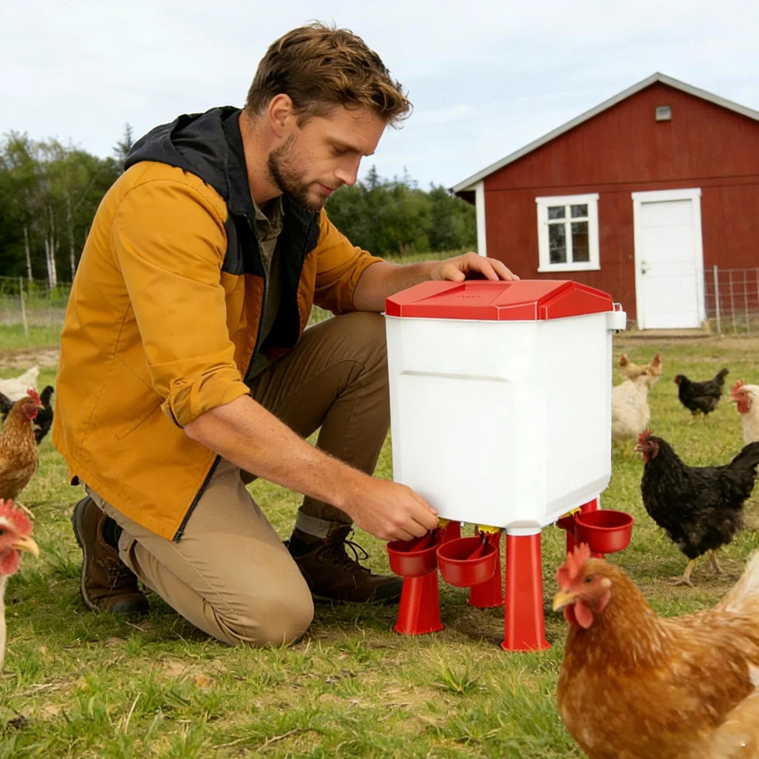 Mangiatoia per pollame, grande secchio automatico con coperchio, dispenser di cibo per pollo, per anatre, bantam, fagiani, tacchini, coop, fattoria, vacanze, esterno, maiale, pecore, piccoli animali