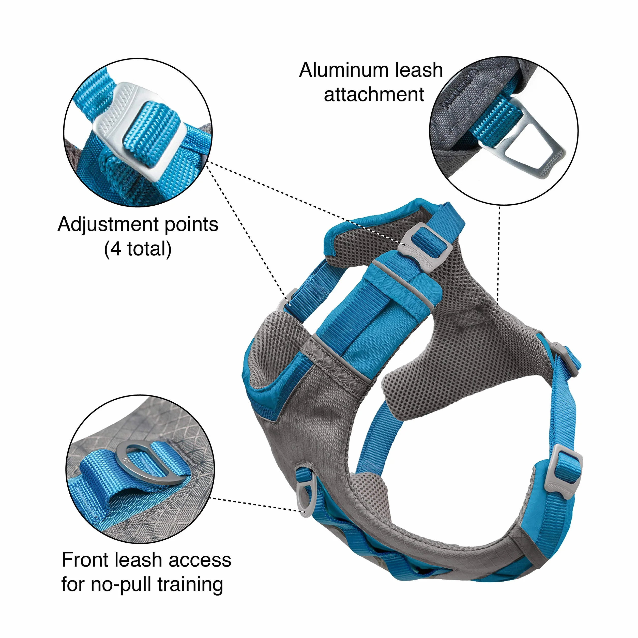 Kurgo Journey Air, Pettorina per cani, pettorina per cani, imbracatura da trekking per animali domestici, per corsa e passeggiate, riflettente, imbottita, include maniglia di controllo, clip frontale