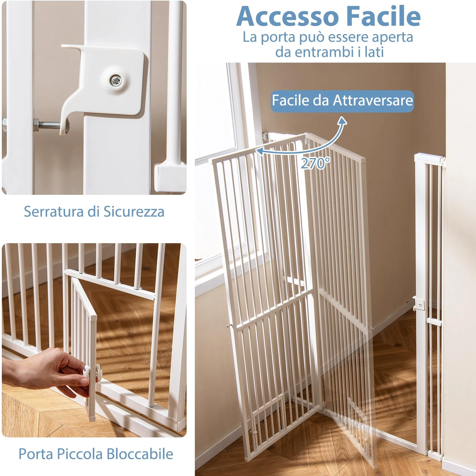 COSTWAY Porta per Animali Domestici Extra Alta, Cancello per Gatti in Metallo Pesante con Apertura da 77-104 cm, 2 Kit di Estensione, Porta Facilmente Percorribile (77-104 cm x 150 cm)