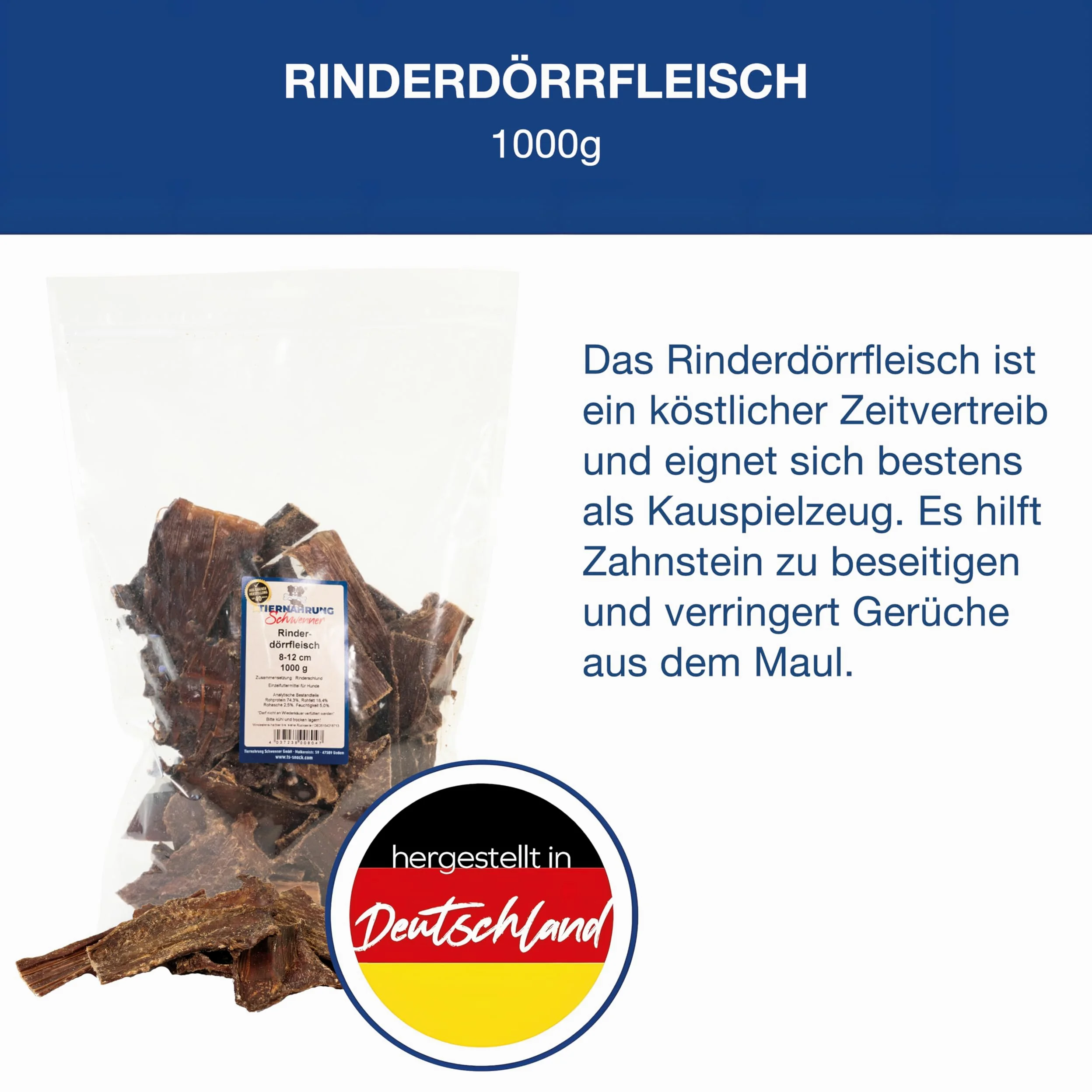 Carne secca di manzo per cani – 8 – 12 cm deliziose bastoncini da masticare – Deliziosi snack per cani in carne secca – 1000 g