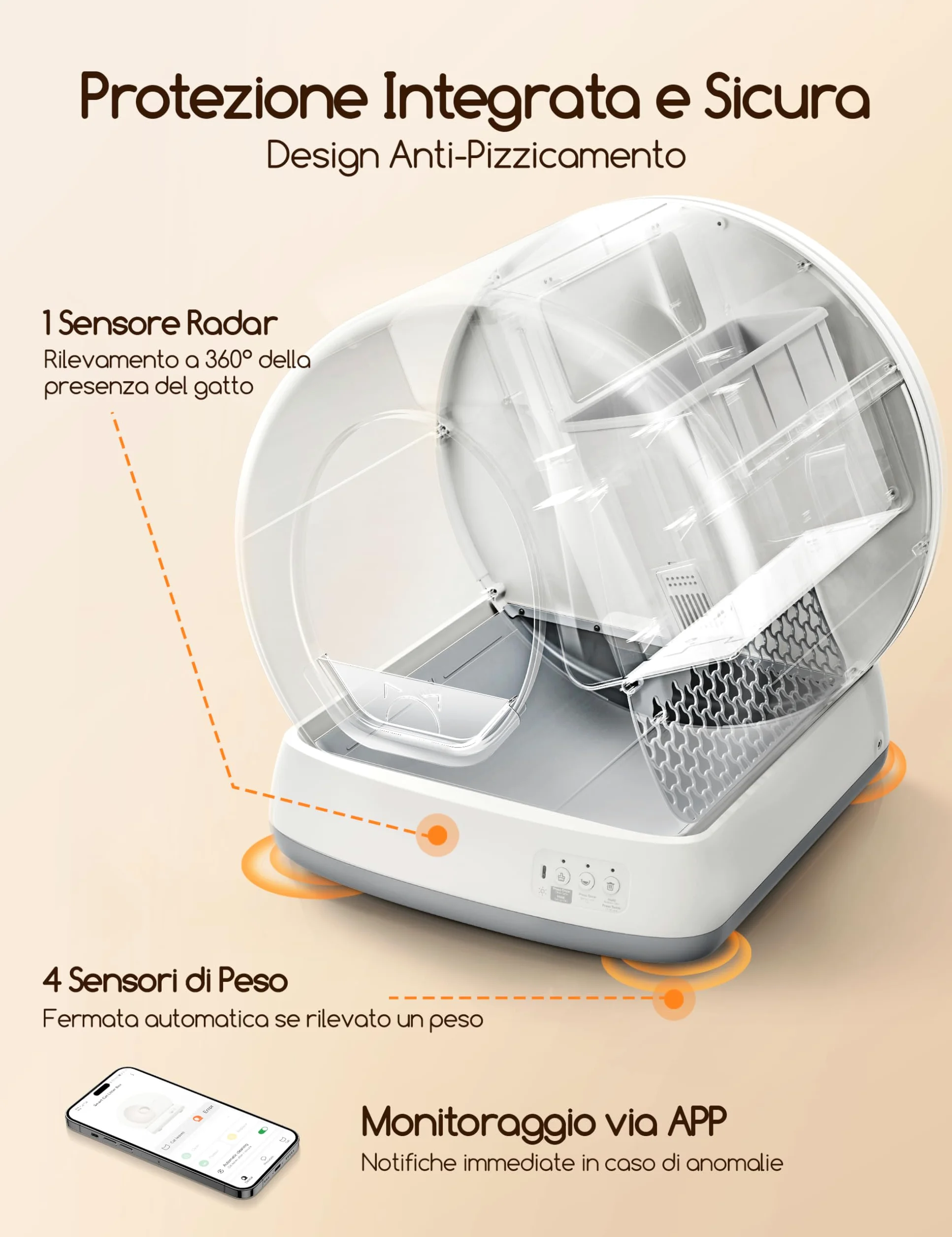 MeoWant Lettiera Gatto Autopulente, 57,6L Lettiera Automatica per Gatti con Sacchi Spazzatura e Tappetini Gatti per Multi Gatto, Isolamento Odori, Pulizia Facile, Comando APP